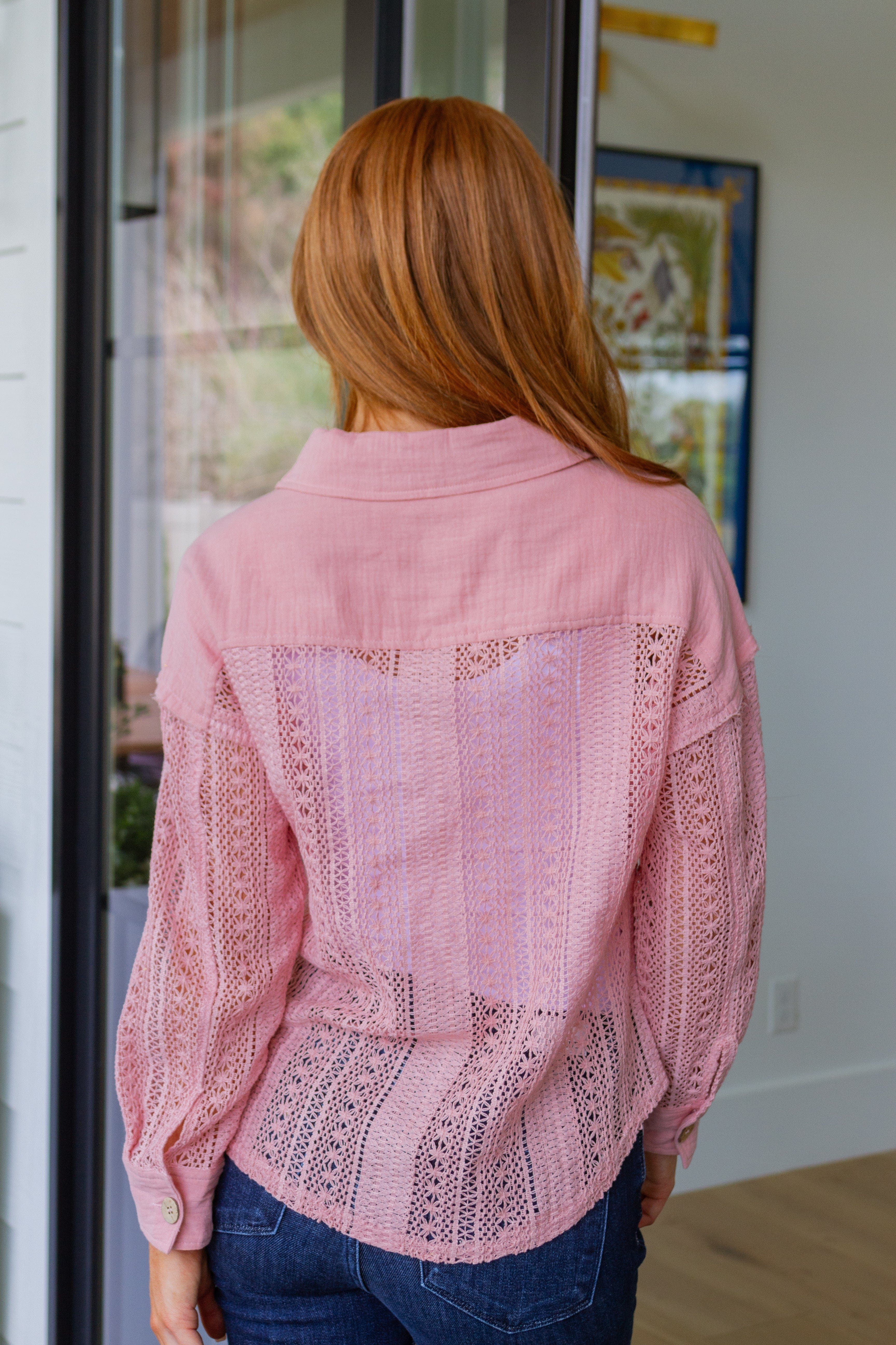 Sweeter Than Nectar Lace Button Down in Rose-Tops-Stay Foxy Boutique, Florissant, Missouri