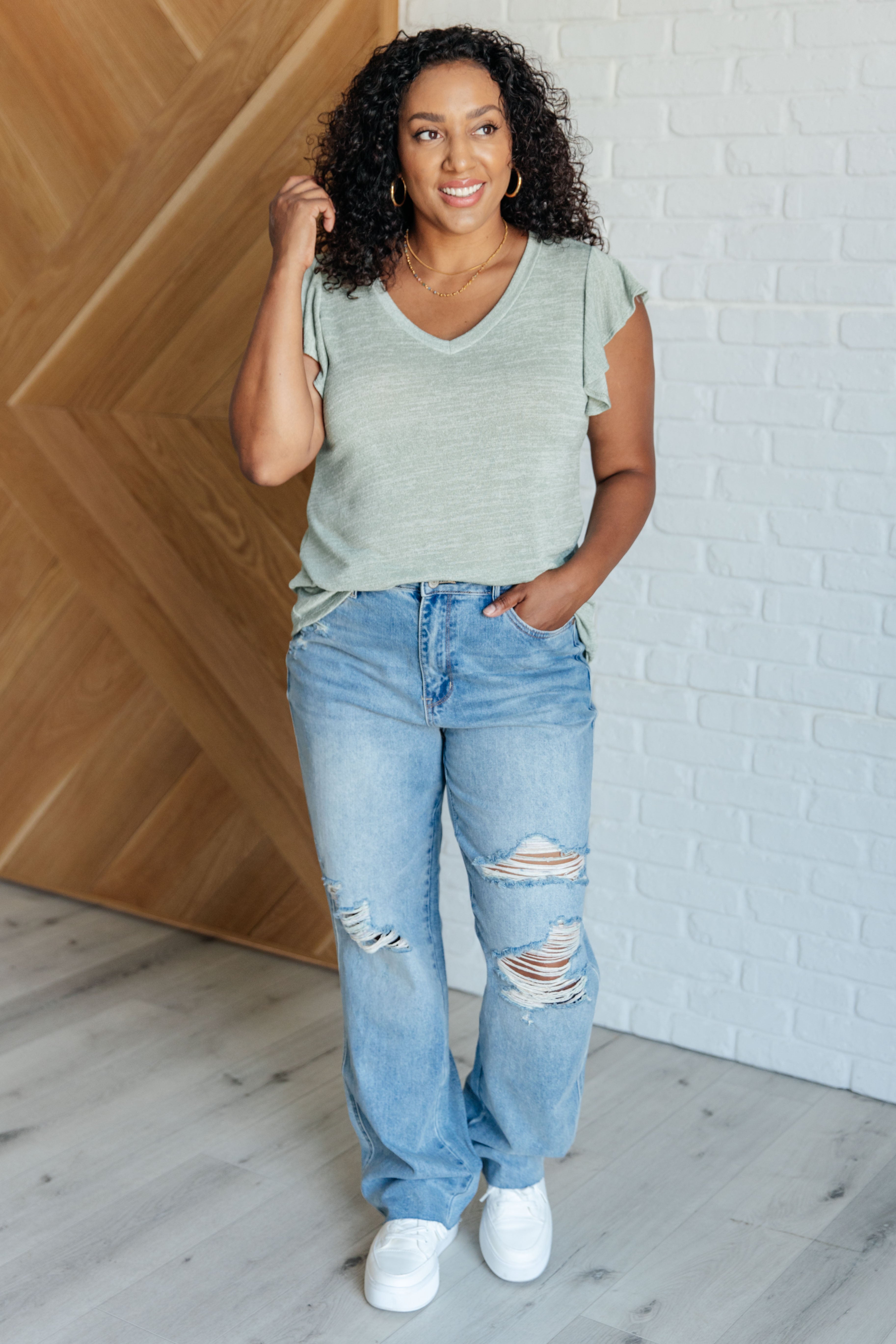 Take It In Flutter Sleeve Top-Tops-Stay Foxy Boutique, Florissant, Missouri