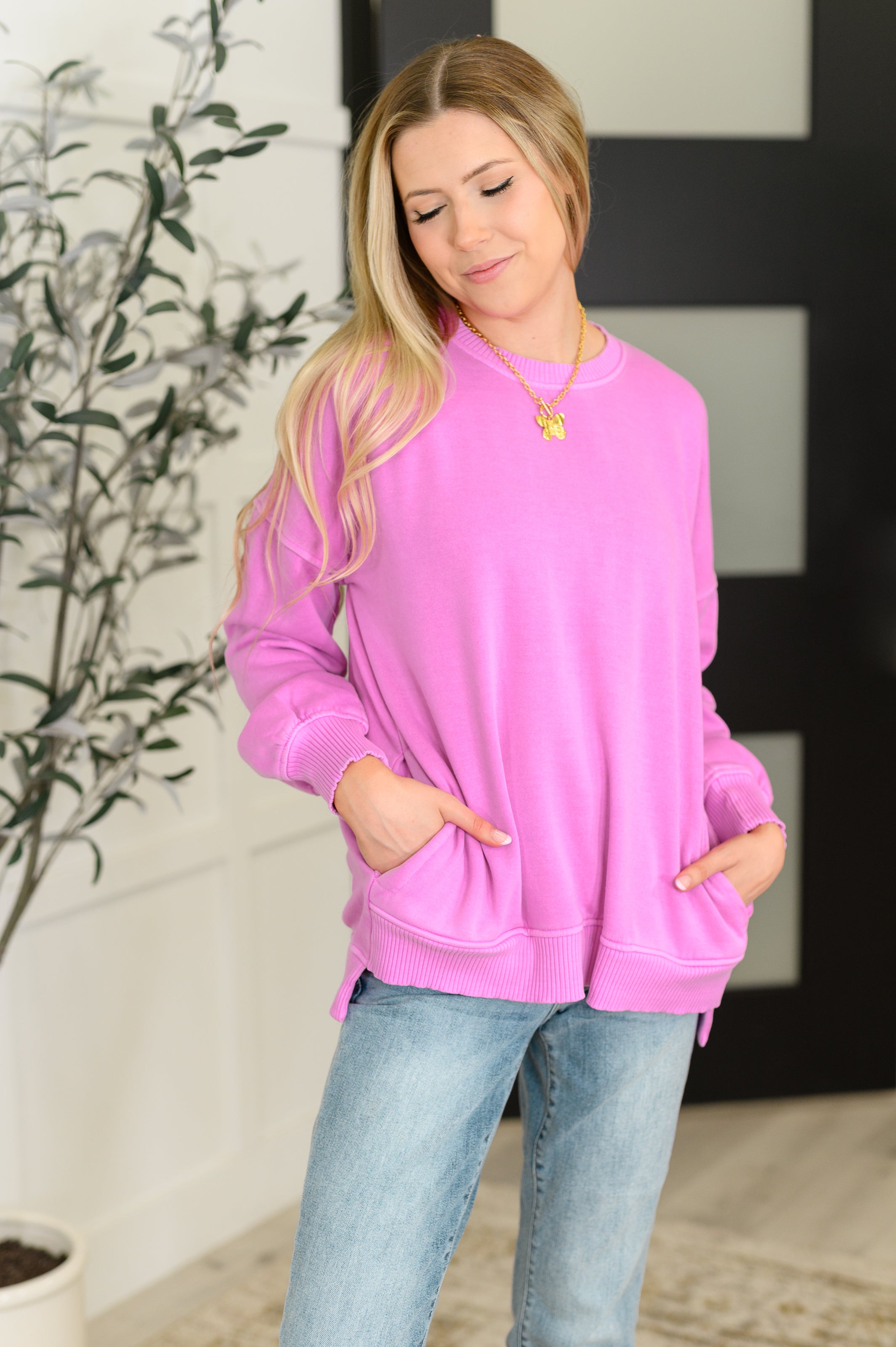 Talk Cozy to Me Stepped Hem Pullover in Bright Mauve-Womens-Stay Foxy Boutique, Florissant, Missouri