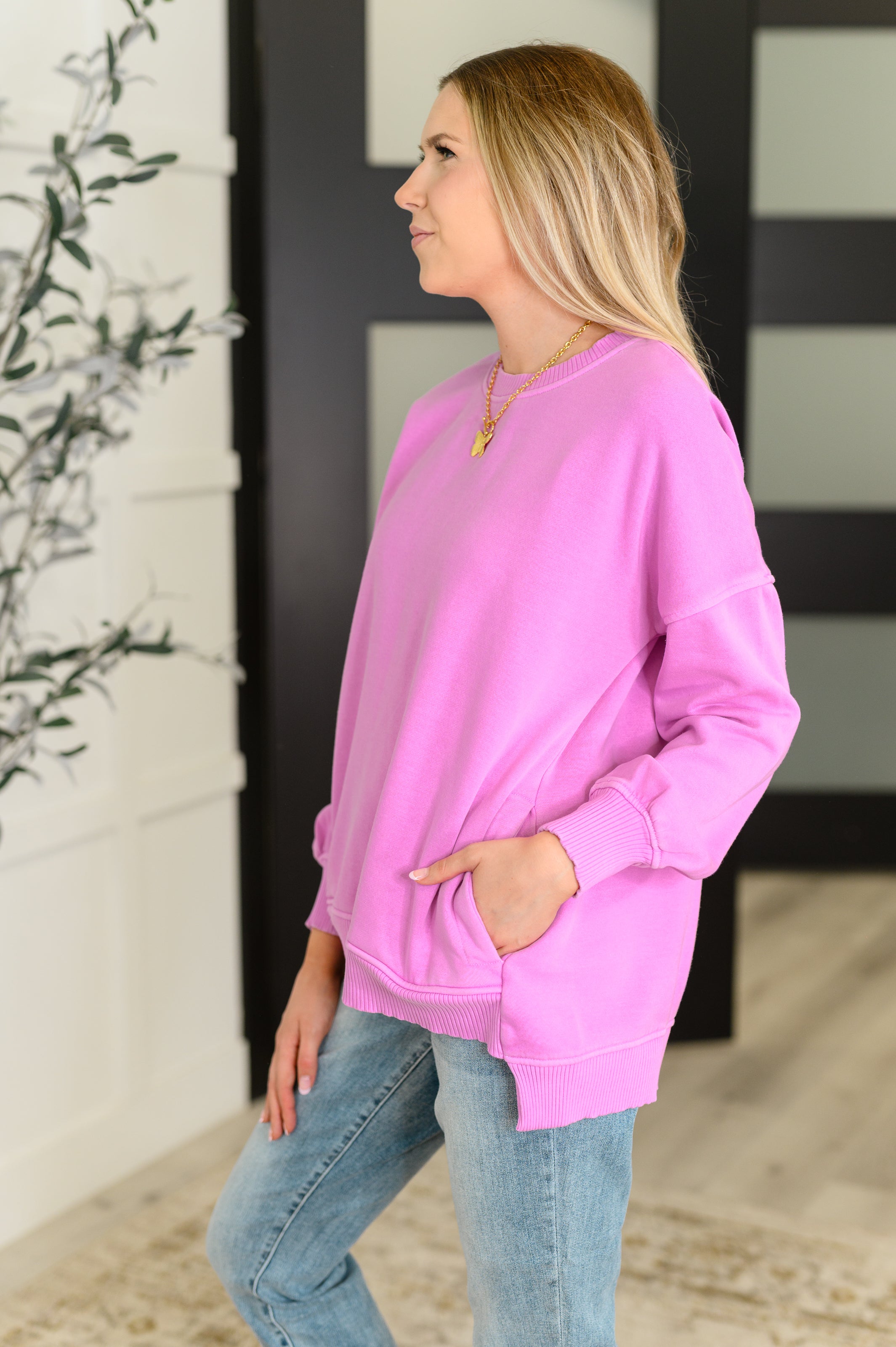 Talk Cozy to Me Stepped Hem Pullover in Bright Mauve-Womens-Stay Foxy Boutique, Florissant, Missouri