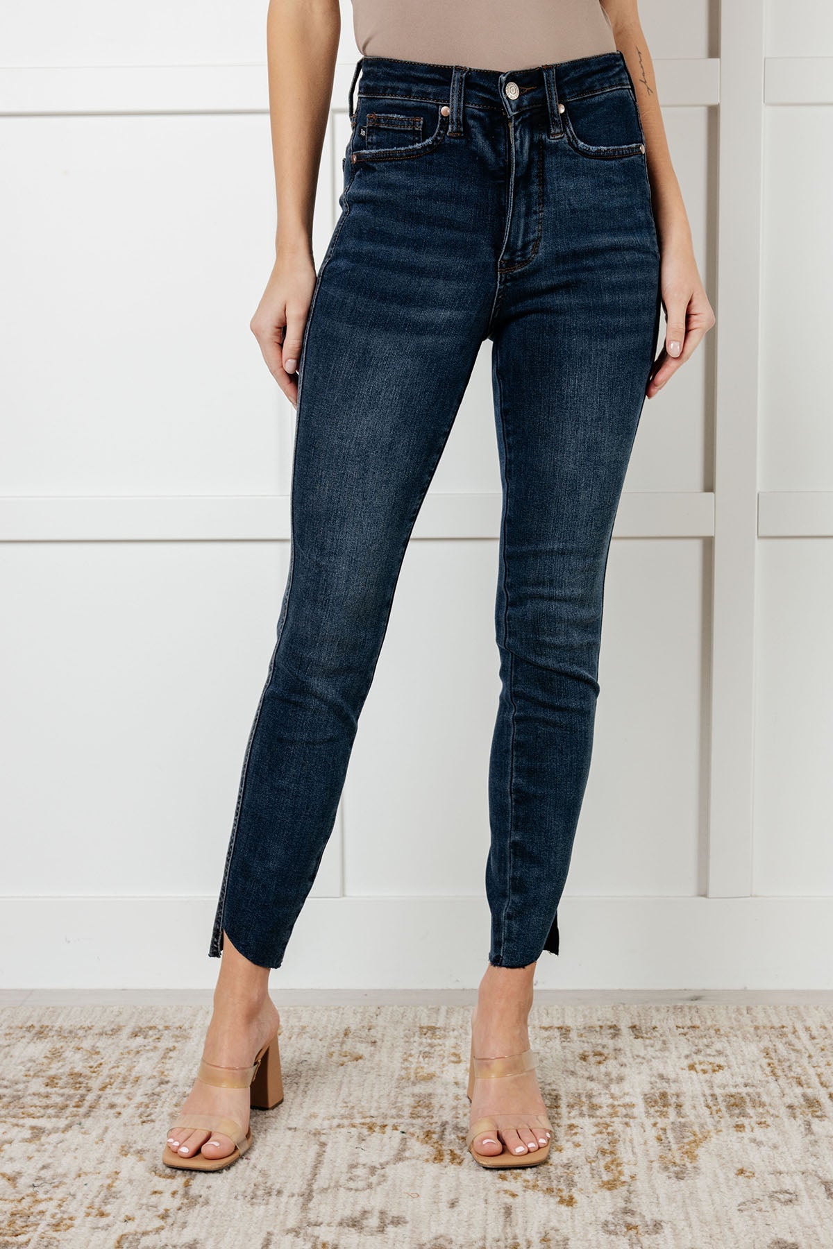 Tessa High Rise Control Top Step Hem Skinny Jeans-Womens-Stay Foxy Boutique, Florissant, Missouri