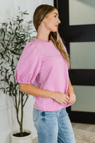Textured Balloon Sleeve Blouse in Pink-Womens-Stay Foxy Boutique, Florissant, Missouri
