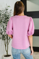 Textured Balloon Sleeve Blouse in Pink-Womens-Stay Foxy Boutique, Florissant, Missouri