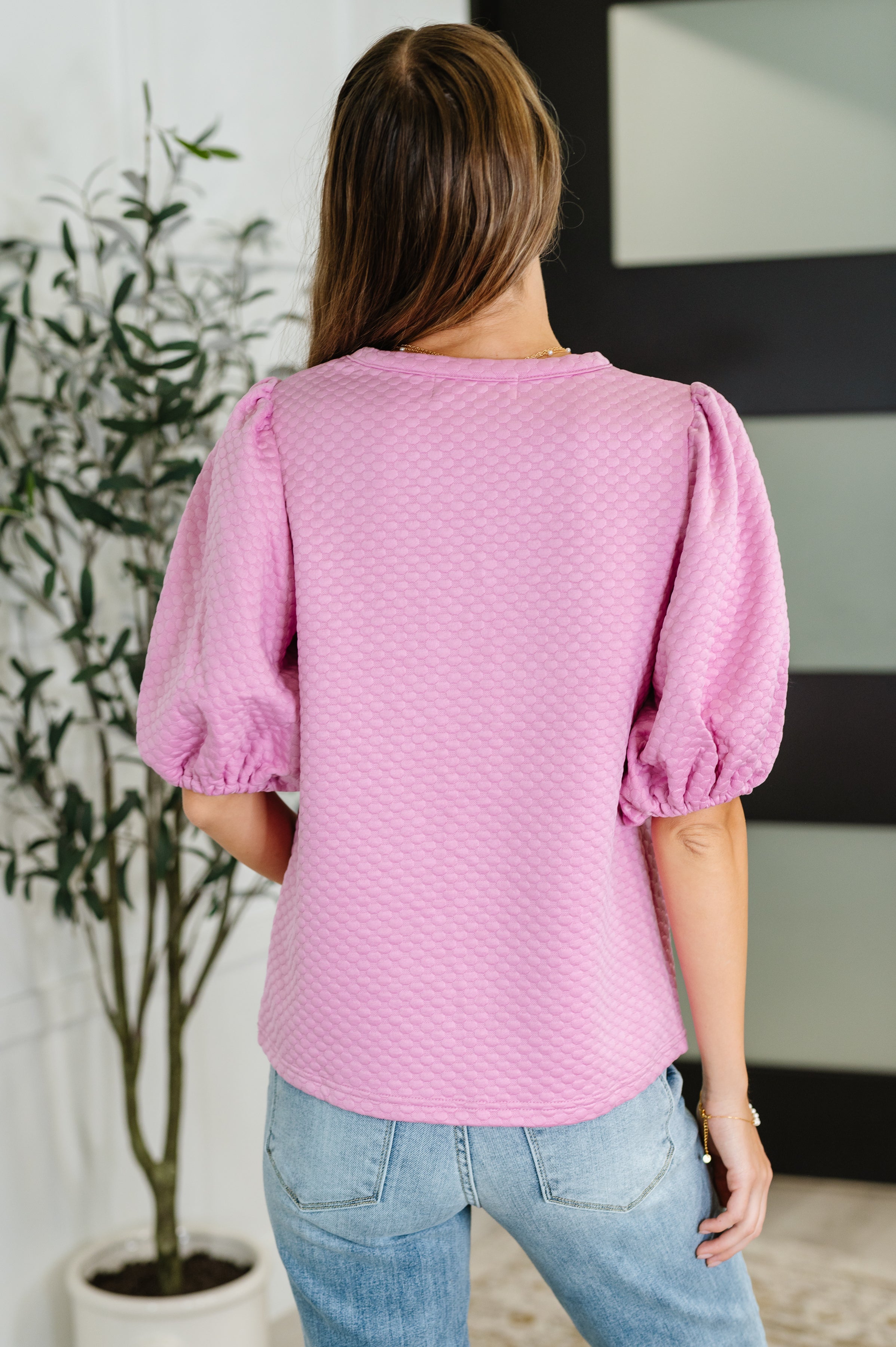 Textured Balloon Sleeve Blouse in Pink-Womens-Stay Foxy Boutique, Florissant, Missouri