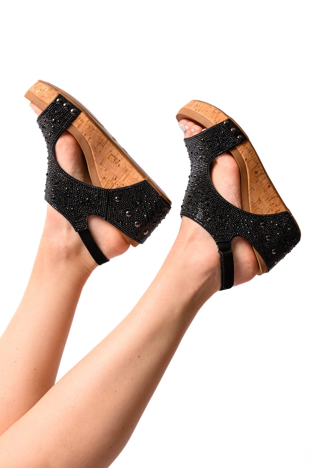 Ashley Wedge Sandals in Black Rhinestone-Womens-Stay Foxy Boutique, Florissant, Missouri