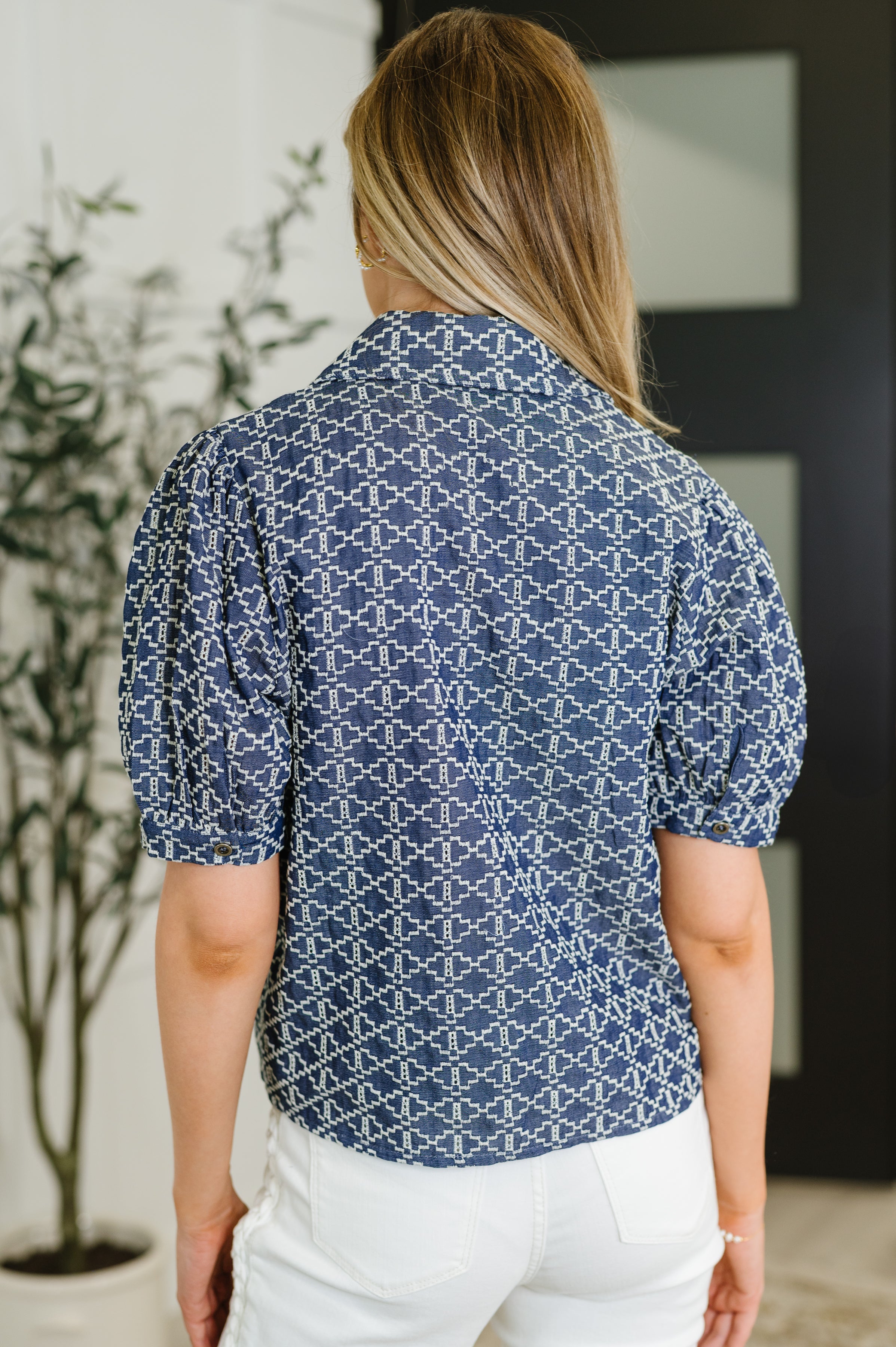 The Darling Detail Collared Blouse in Denim-Womens-Stay Foxy Boutique, Florissant, Missouri