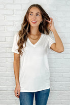 The Every Outfit Basic V-Neck Top in Off White-Womens-Stay Foxy Boutique, Florissant, Missouri