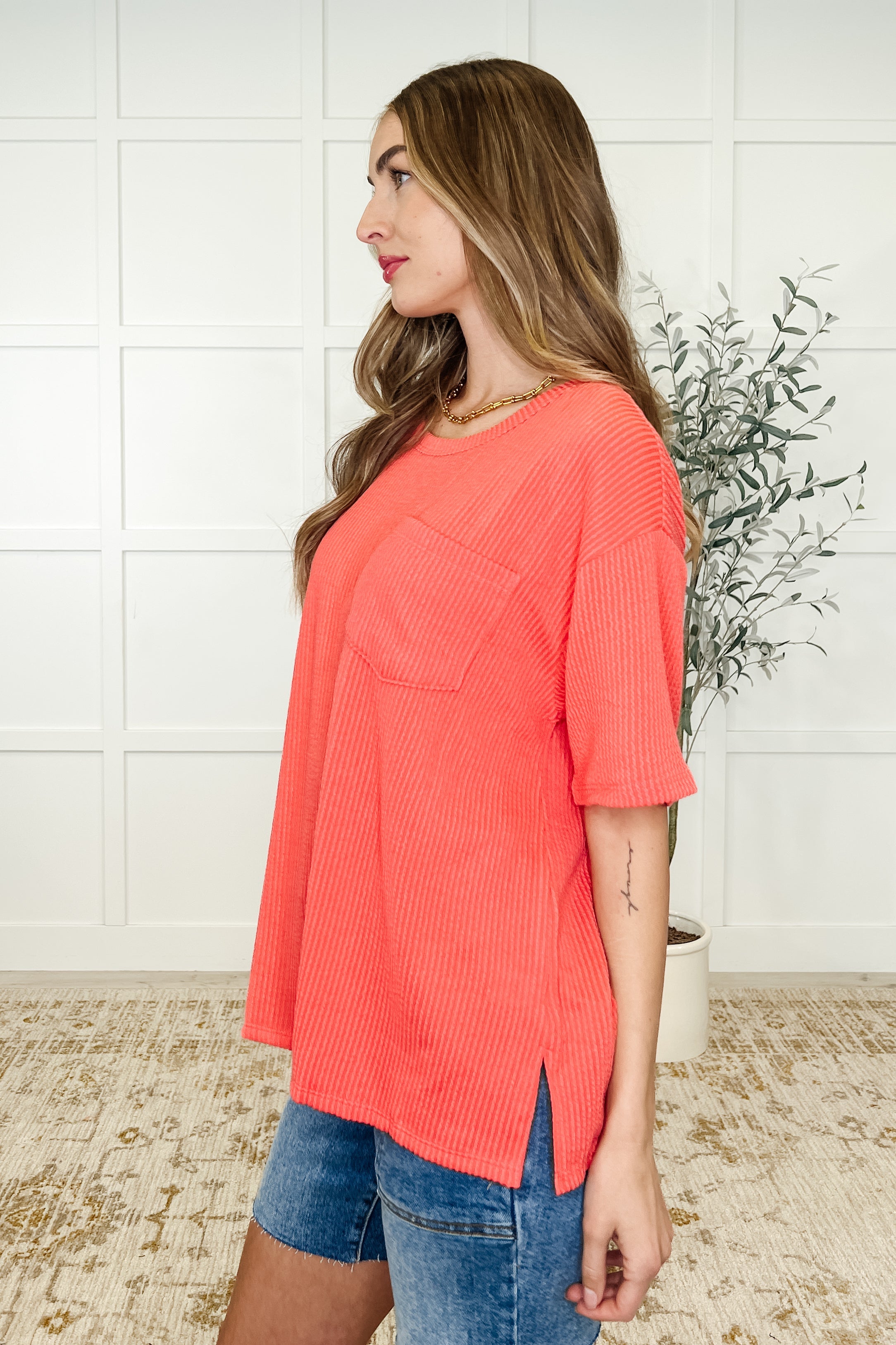 The Go-To Tee in Summer Coral-Womens-Stay Foxy Boutique, Florissant, Missouri