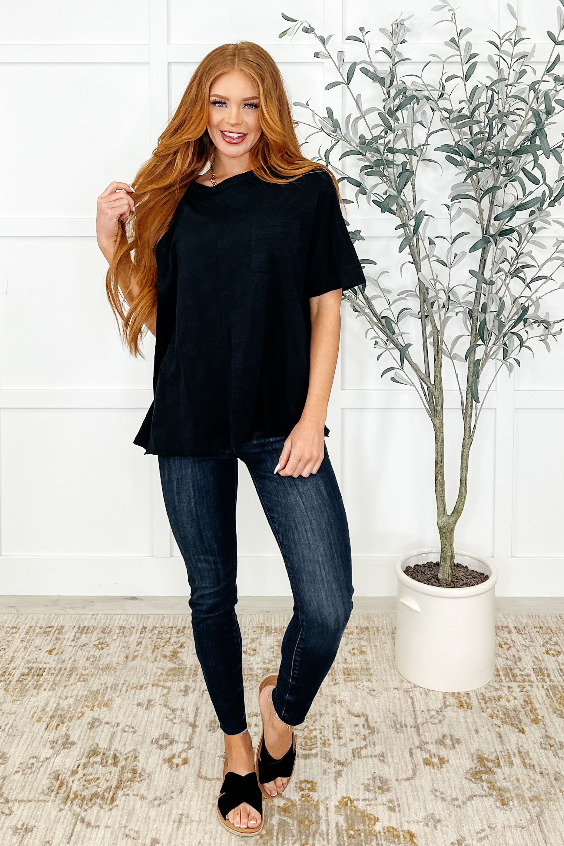 The Layback Relaxed Basic Tee in Black-Womens-Stay Foxy Boutique, Florissant, Missouri