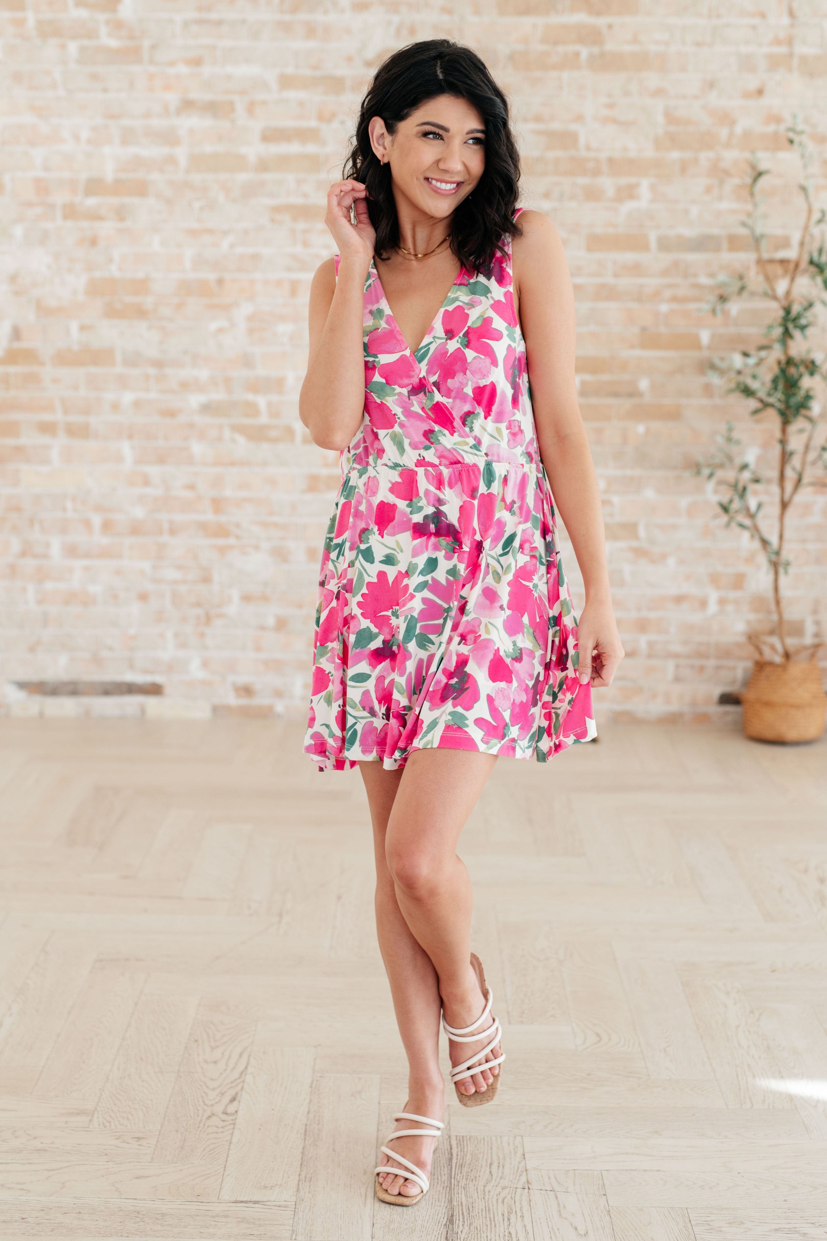 The Suns Been Quite Kind V-Neck Dress in Pink-Dresses-Stay Foxy Boutique, Florissant, Missouri