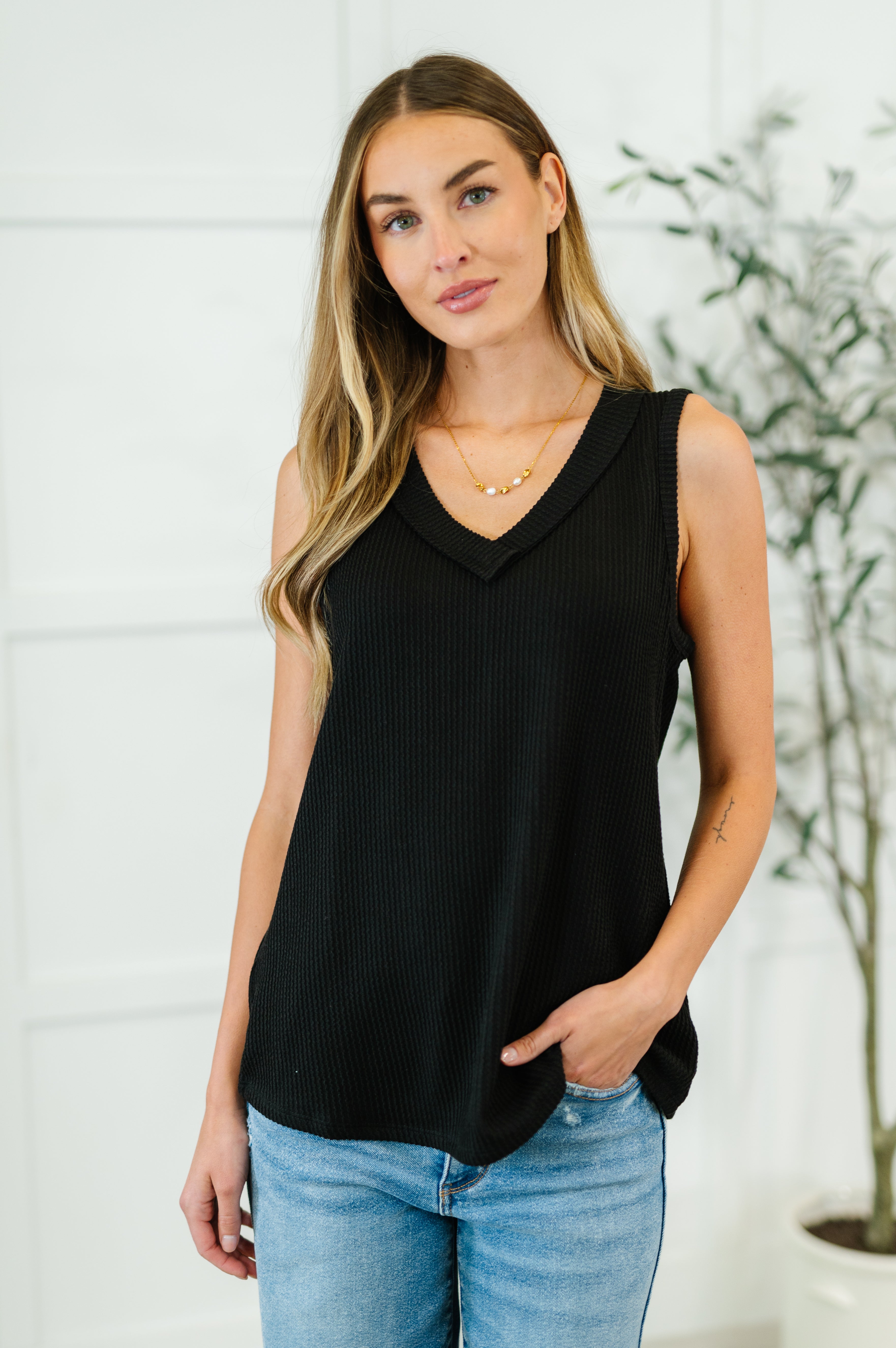 Thread Lightly Ribbed Knit Tank in Black-Womens-Stay Foxy Boutique, Florissant, Missouri