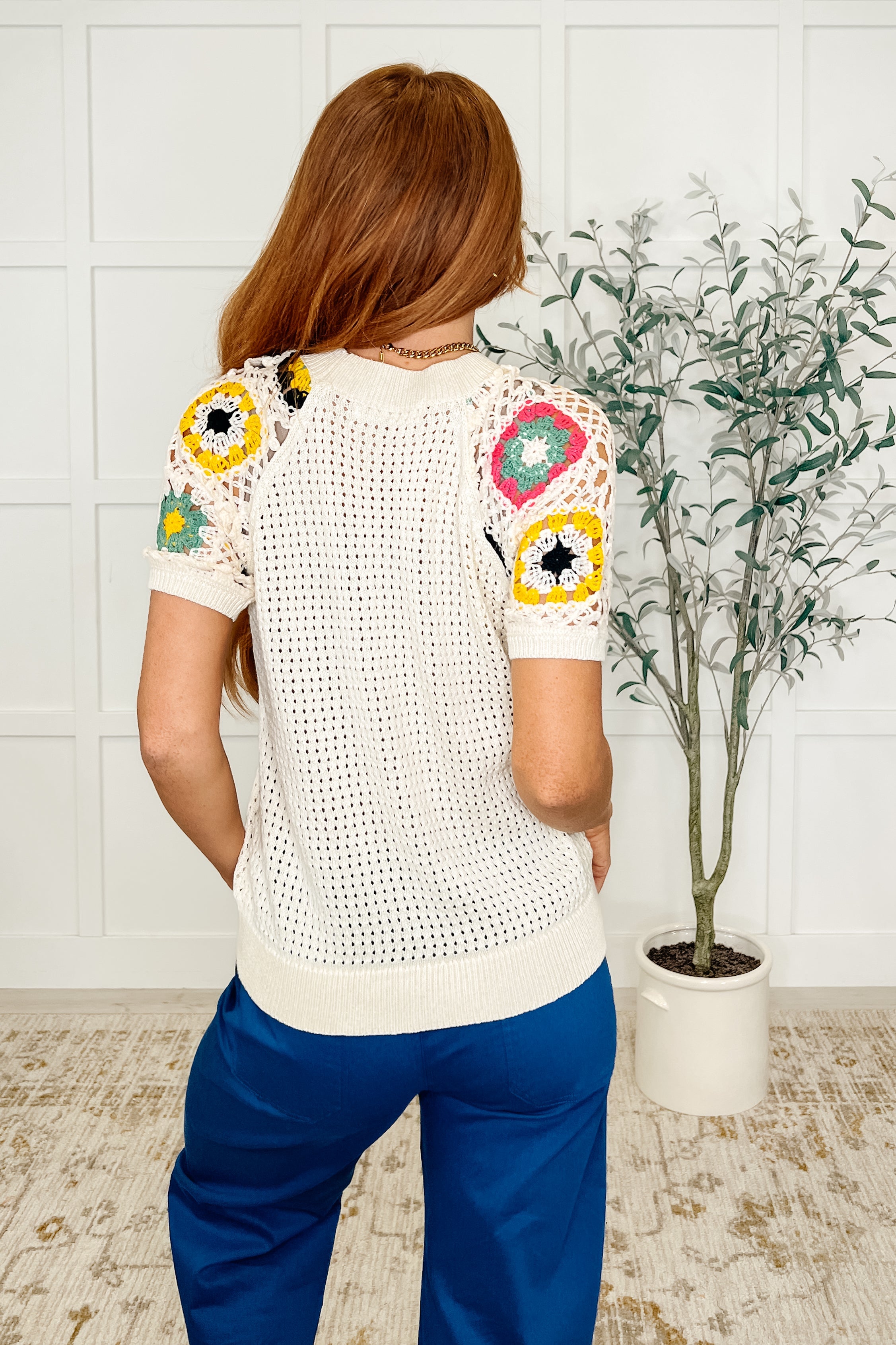To Grandma's House Crochet Accent Top-Womens-Stay Foxy Boutique, Florissant, Missouri