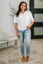 Together We're Unlimited Basic V-Neck Tee in Ivory-Womens-Stay Foxy Boutique, Florissant, Missouri