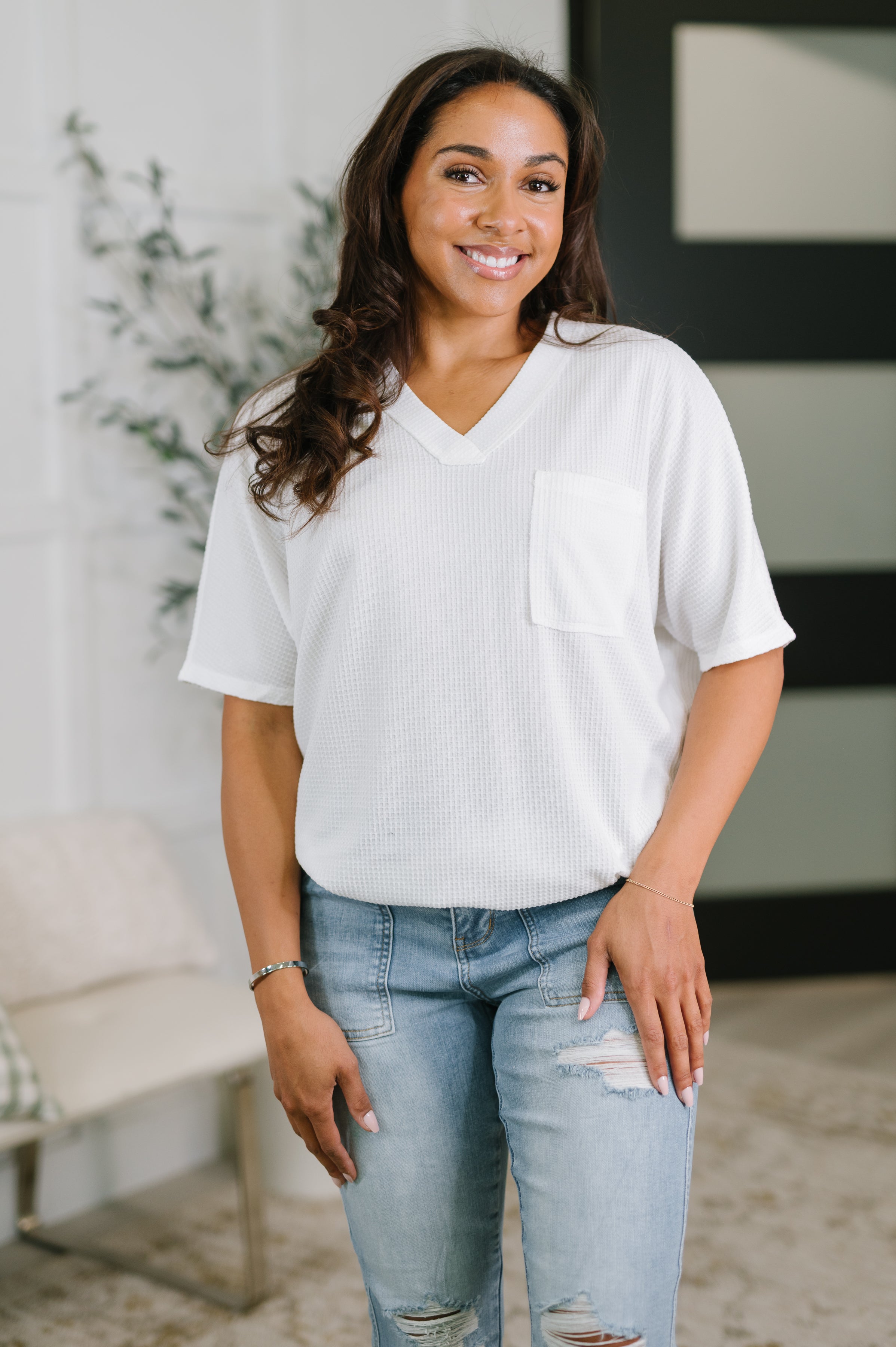 Together We're Unlimited Basic V-Neck Tee in Ivory-Womens-Stay Foxy Boutique, Florissant, Missouri