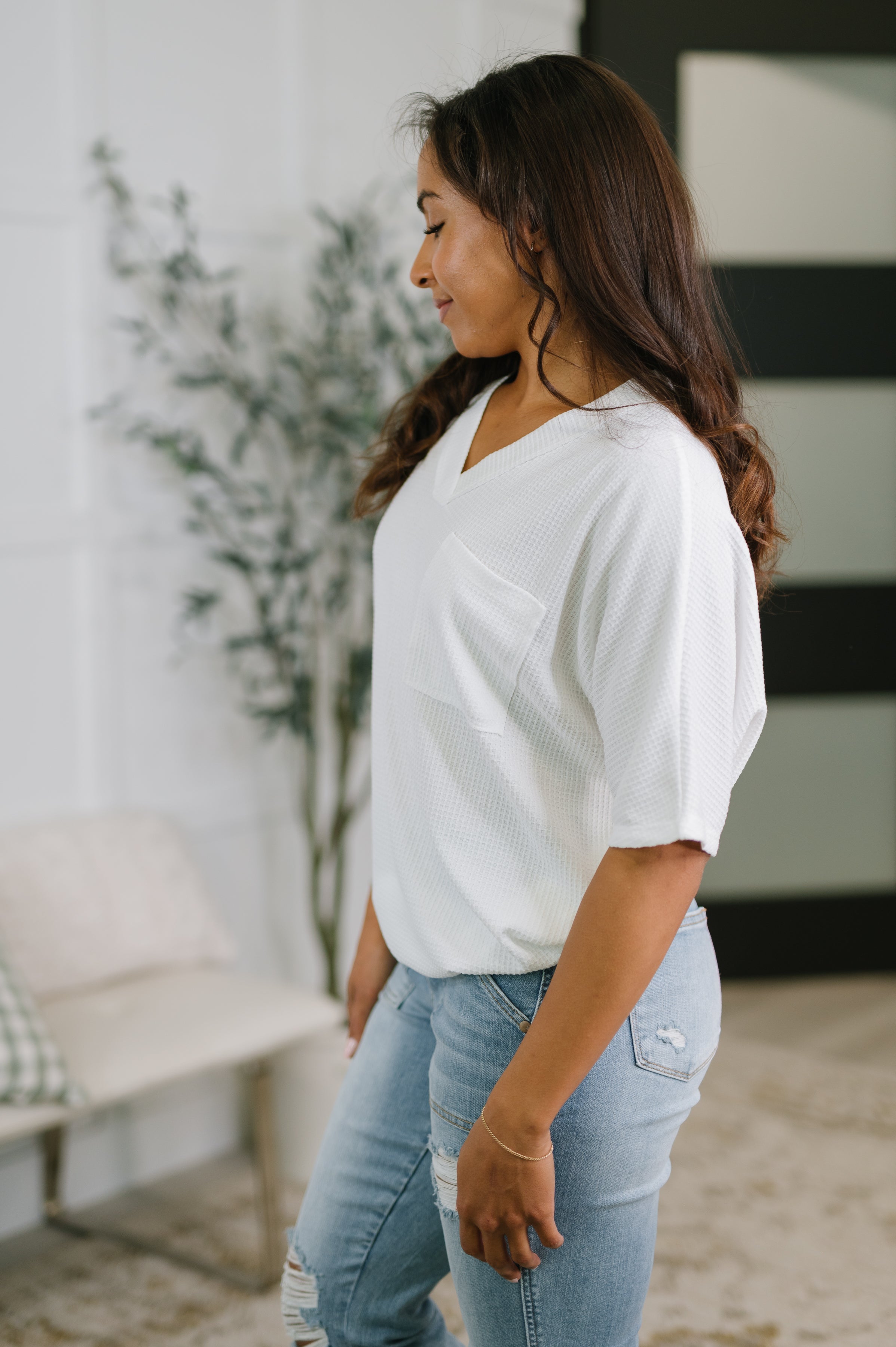 Together We're Unlimited Basic V-Neck Tee in Ivory-Womens-Stay Foxy Boutique, Florissant, Missouri