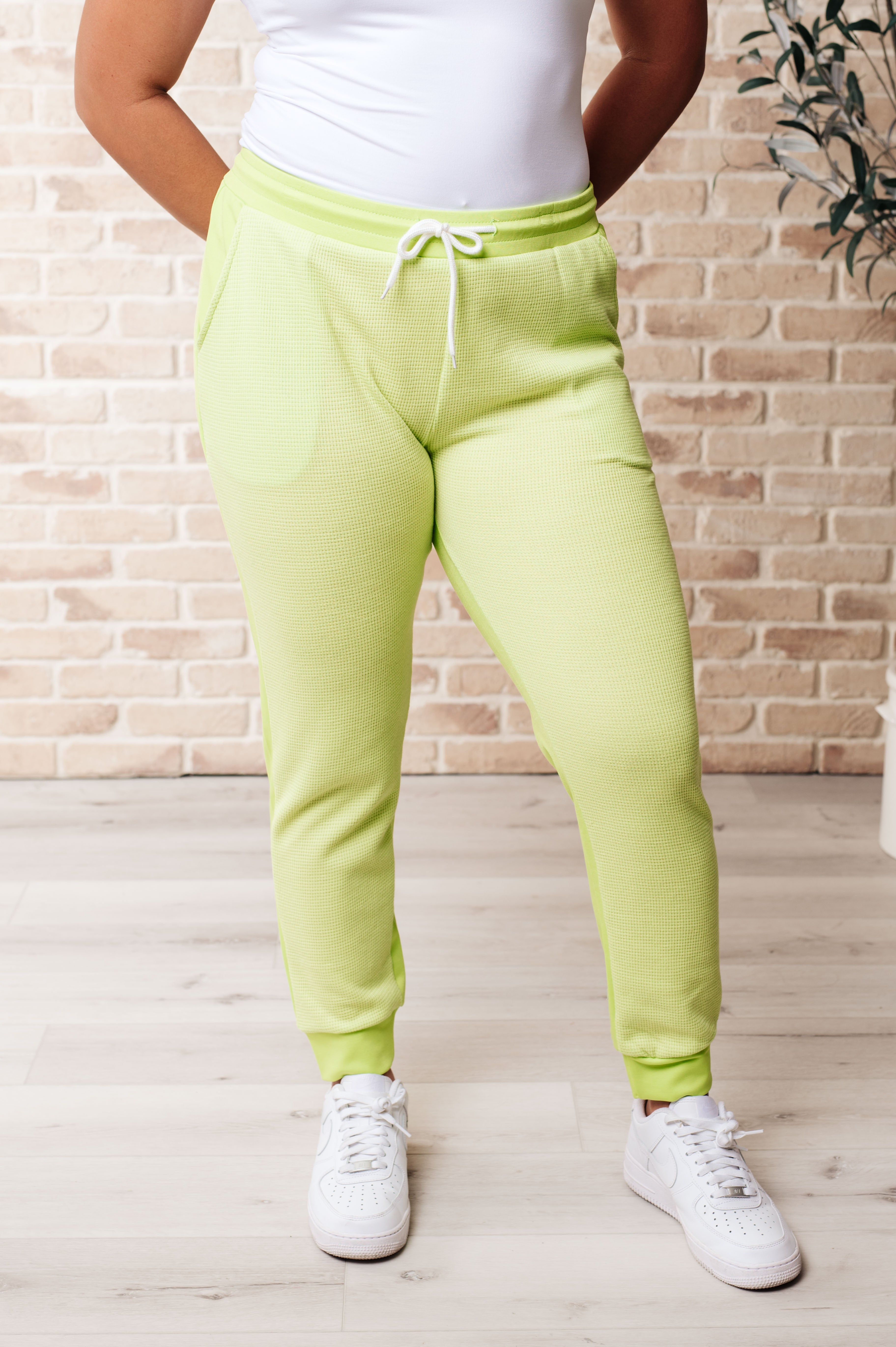 Tommy Two Tone Waffle Joggers Lime-Athleisure-Stay Foxy Boutique, Florissant, Missouri