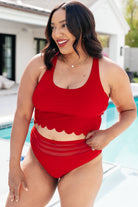 Tonga Scalloped High Waisted Swim Bottoms-Swimwear-Stay Foxy Boutique, Florissant, Missouri