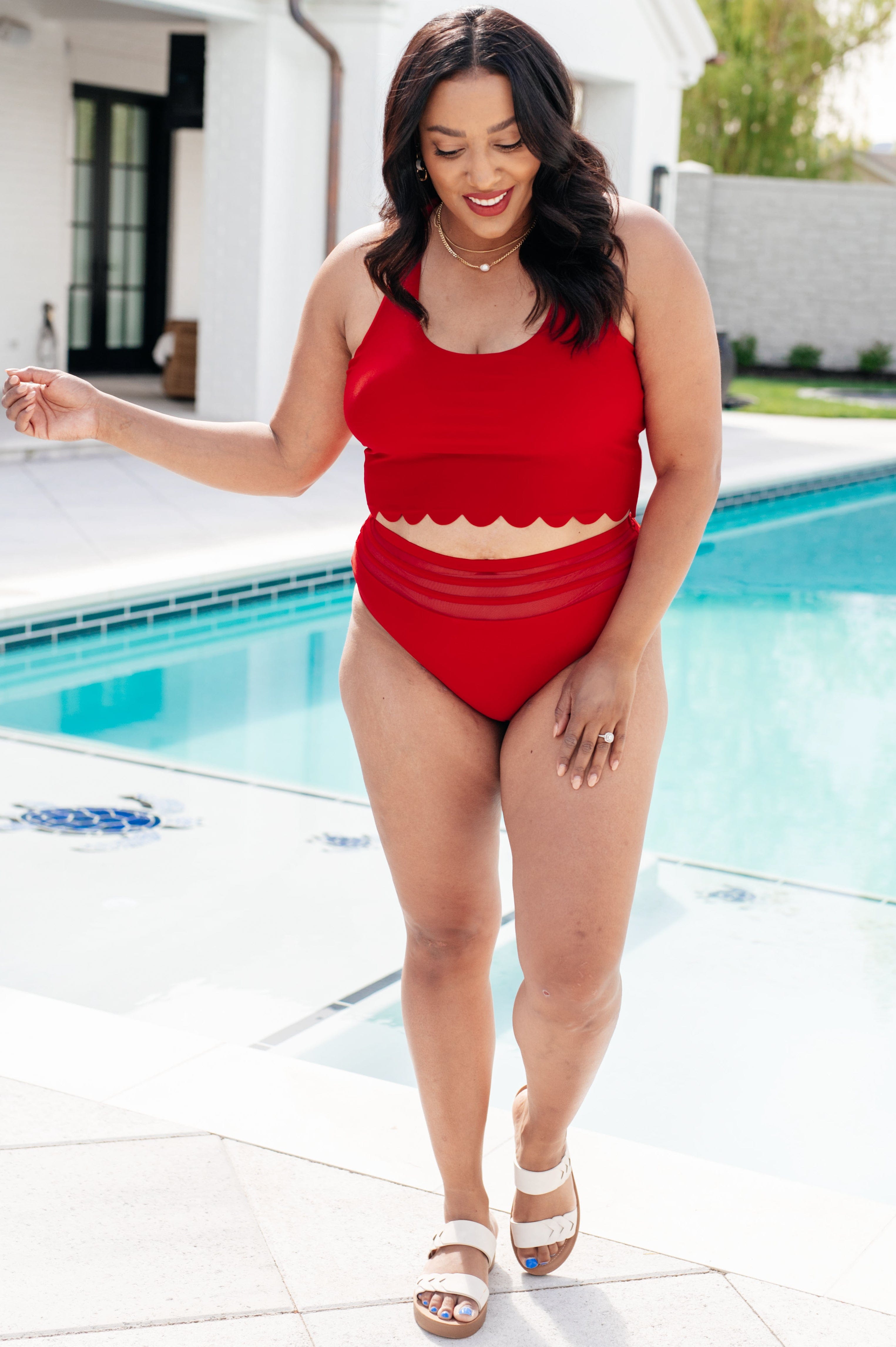 Tonga Scalloped High Waisted Swim Bottoms-Swimwear-Stay Foxy Boutique, Florissant, Missouri