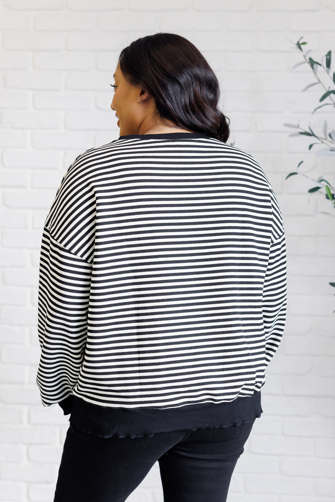 Too Good to Be True Striped Drop Shoulder Top in Black-Tops-Stay Foxy Boutique, Florissant, Missouri