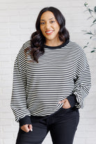 Too Good to Be True Striped Drop Shoulder Top in Black-Tops-Stay Foxy Boutique, Florissant, Missouri