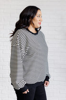 Too Good to Be True Striped Drop Shoulder Top in Black-Tops-Stay Foxy Boutique, Florissant, Missouri