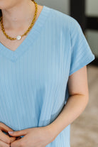 Top Shelf Basic V-Neck Ribbed Tee in Sky Blue-Womens-Stay Foxy Boutique, Florissant, Missouri