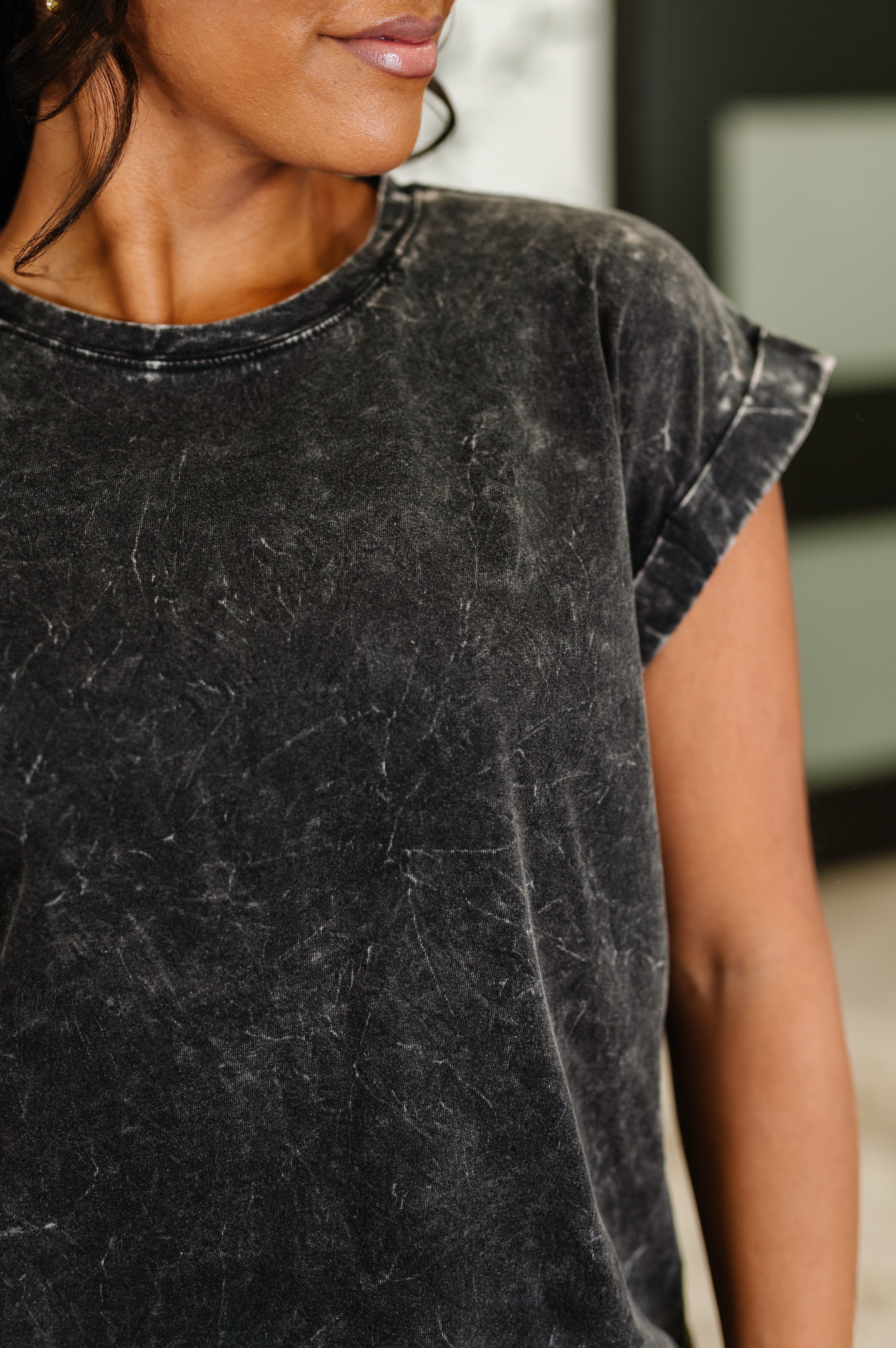 Top That Mineral Wash Tee in Ash Black-Womens-Stay Foxy Boutique, Florissant, Missouri