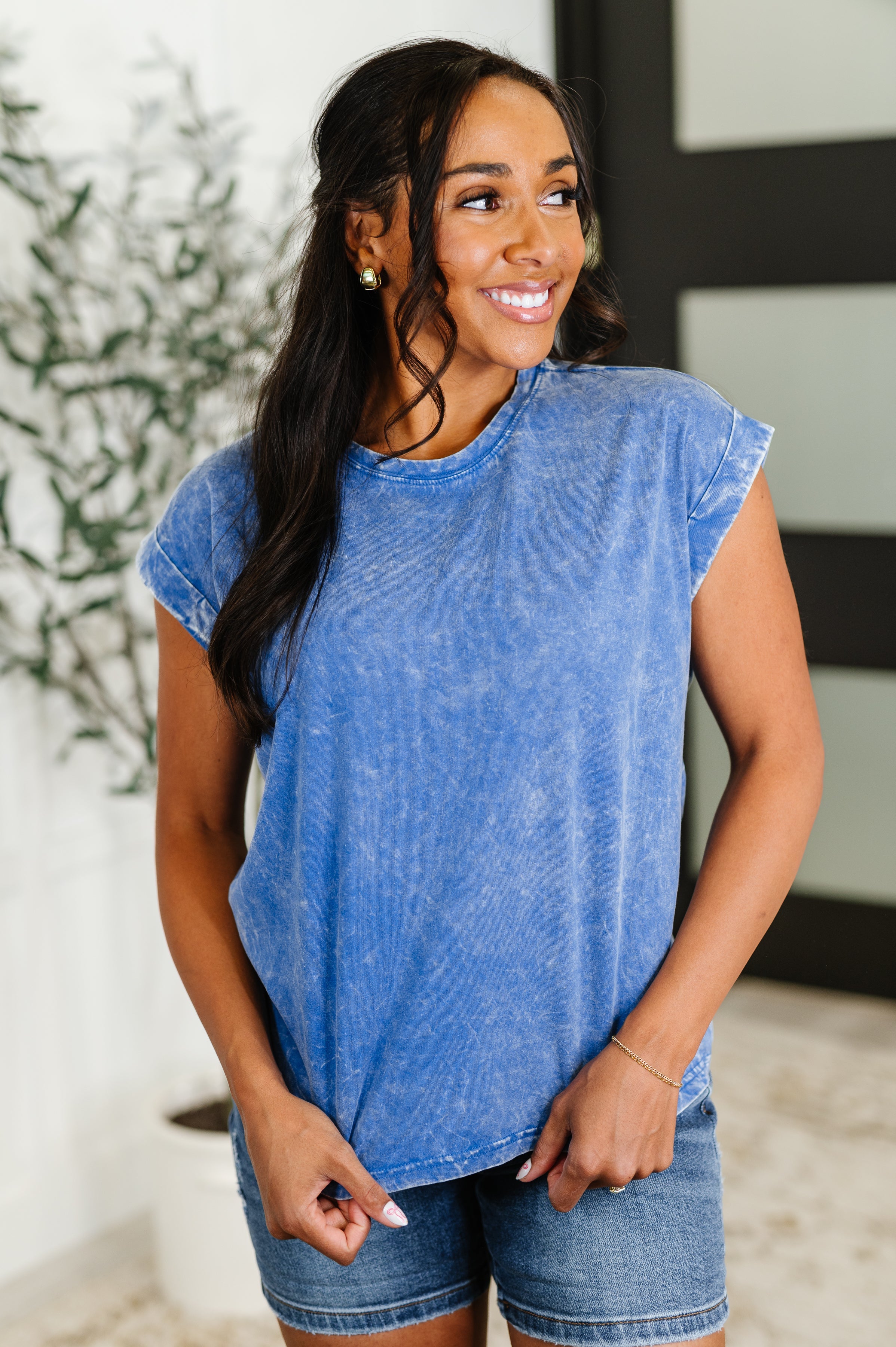Top That Mineral Wash Tee in Classic Blue-Womens-Stay Foxy Boutique, Florissant, Missouri