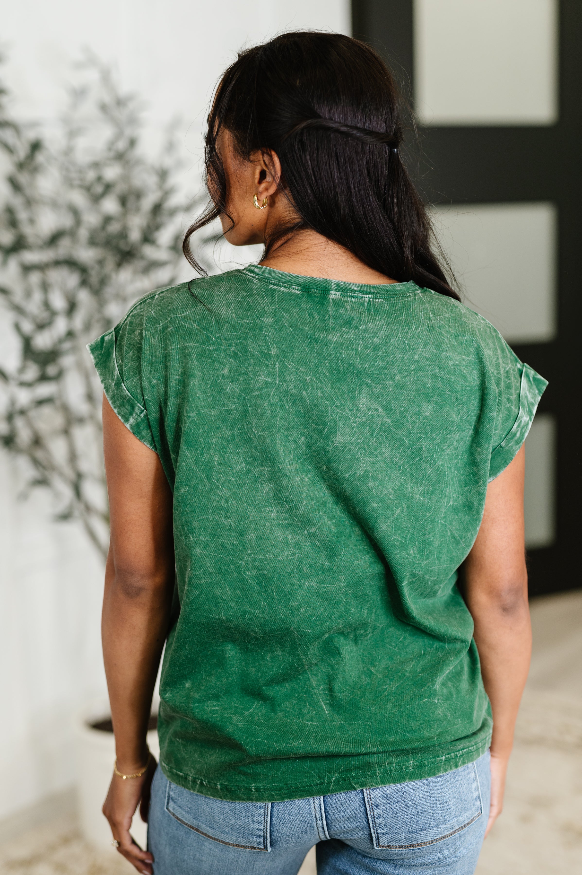 Top That Mineral Wash Tee in Dark Green-Womens-Stay Foxy Boutique, Florissant, Missouri