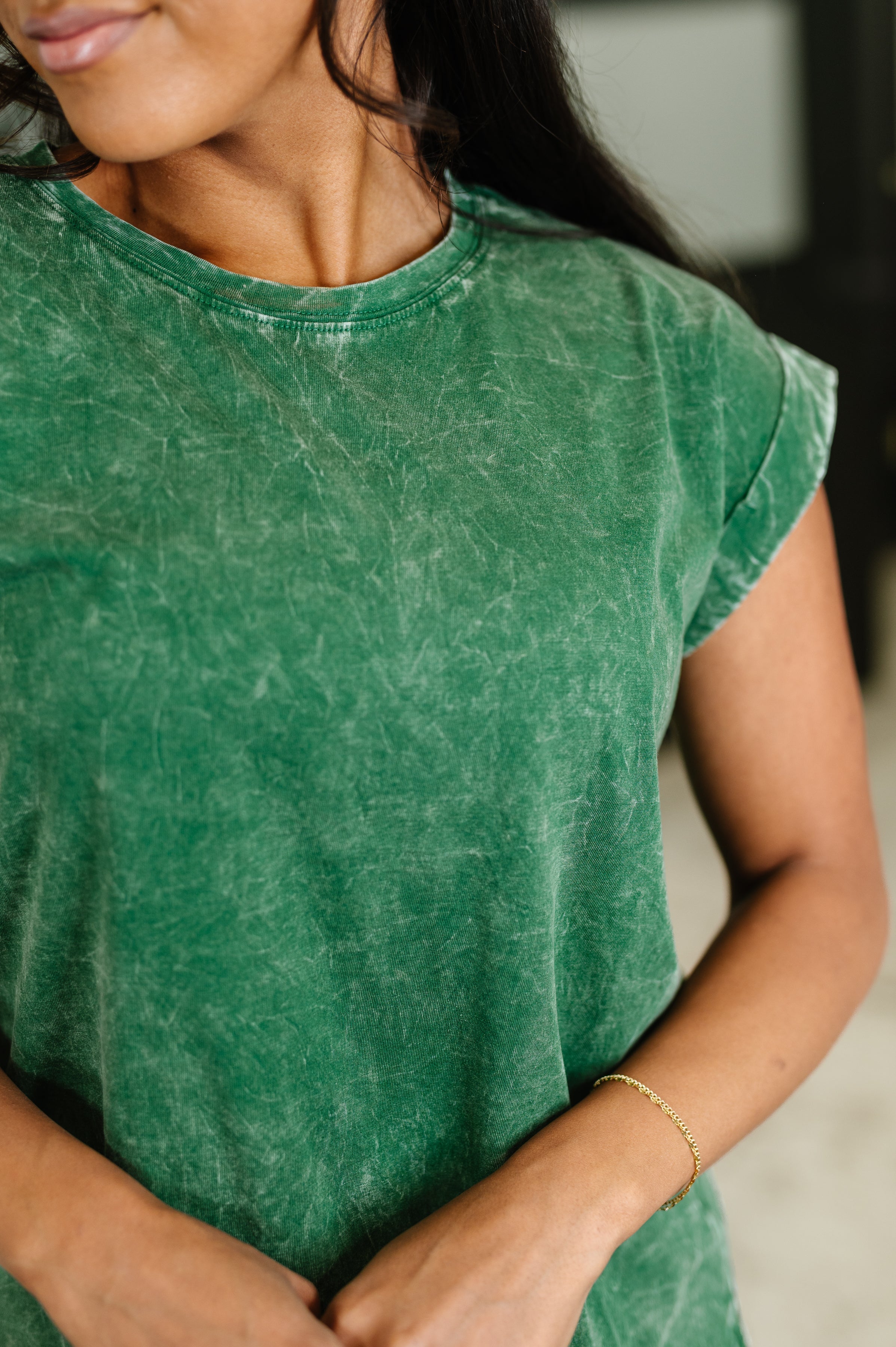 Top That Mineral Wash Tee in Dark Green-Womens-Stay Foxy Boutique, Florissant, Missouri