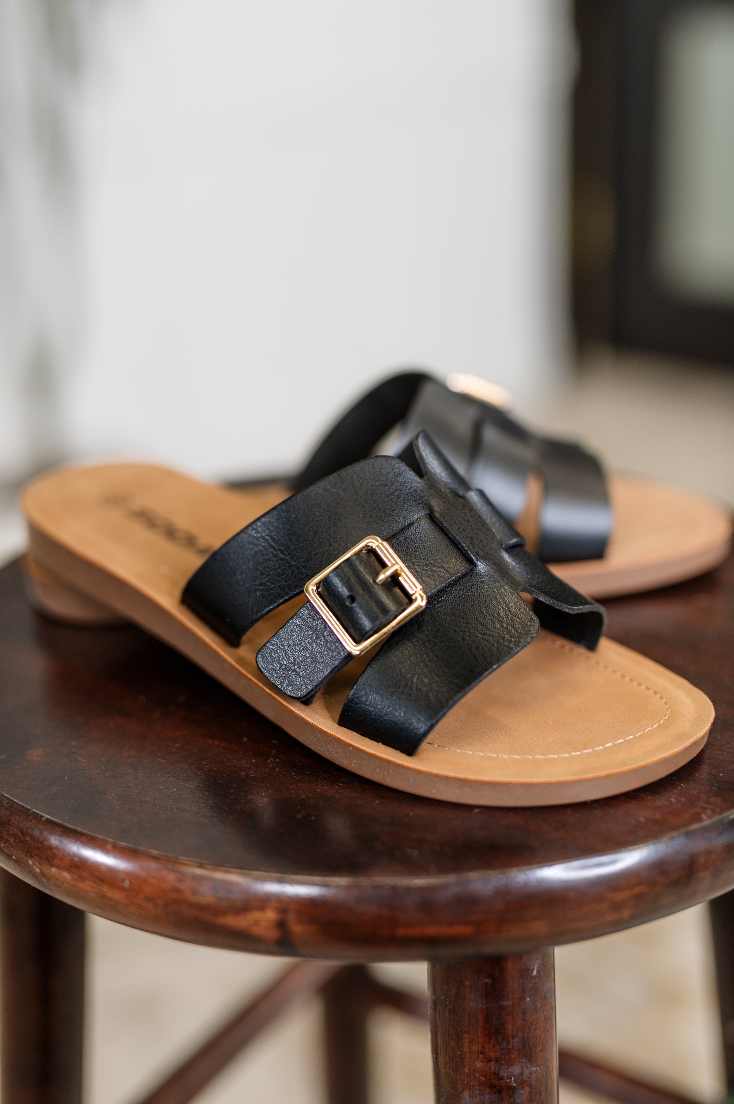 Torvi Black Slip on Sandals-Womens-Stay Foxy Boutique, Florissant, Missouri