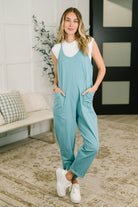 Totally Me Spaghetti Strap Jumpsuit Dusty Teal-Womens-Stay Foxy Boutique, Florissant, Missouri