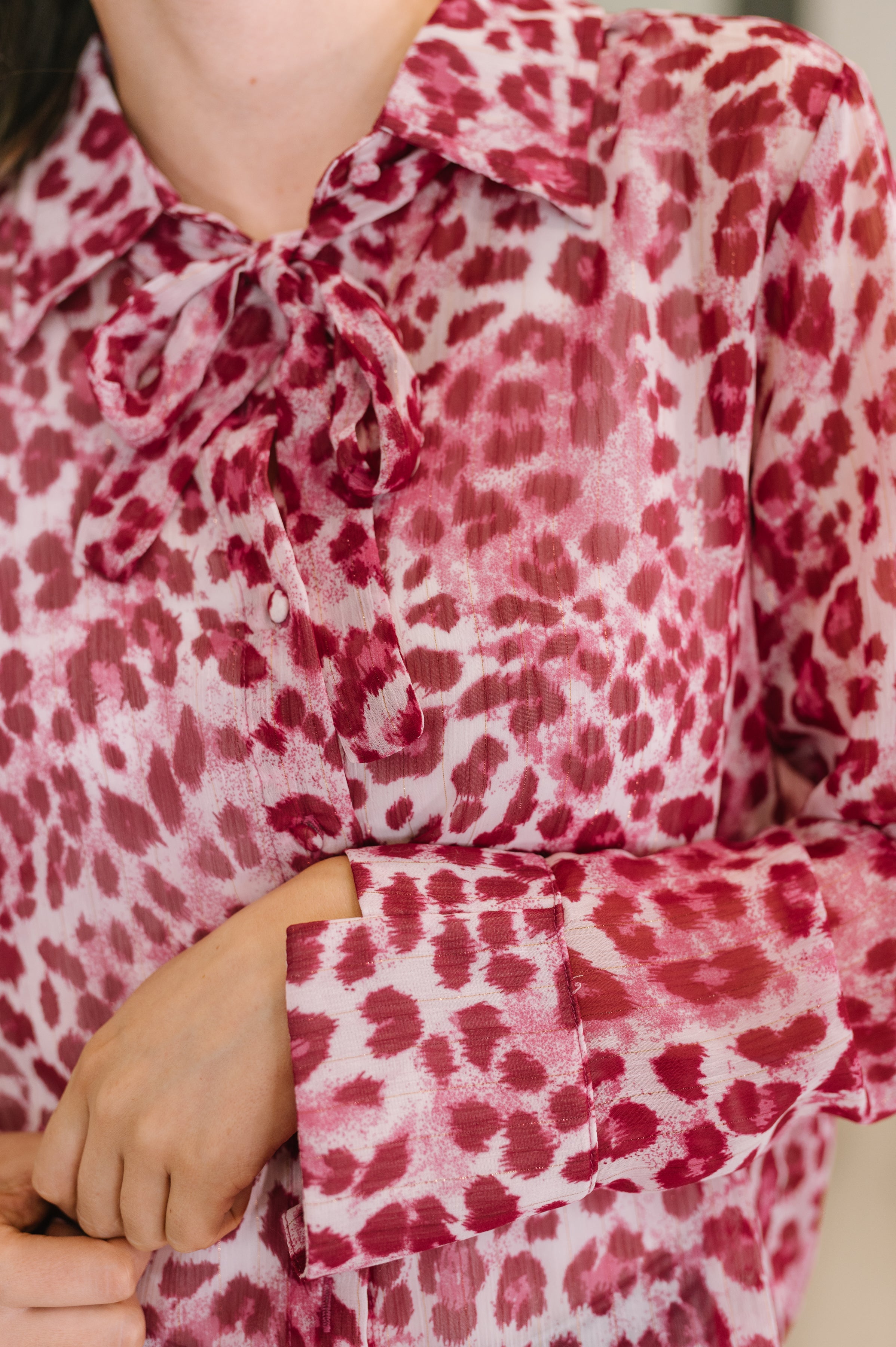 Totally Not Dramatic Leopard Print Button Down in Hot Pink-Womens-Stay Foxy Boutique, Florissant, Missouri