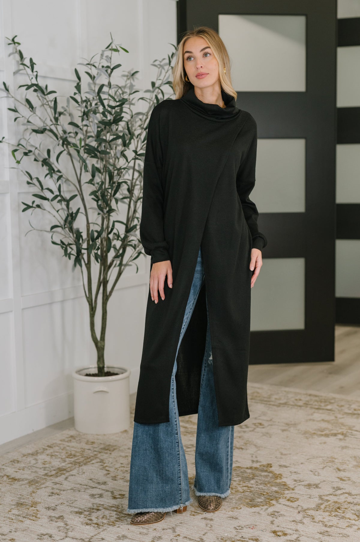 Travel City Scape Turtle Neck Tunic in Black-Womens-Stay Foxy Boutique, Florissant, Missouri