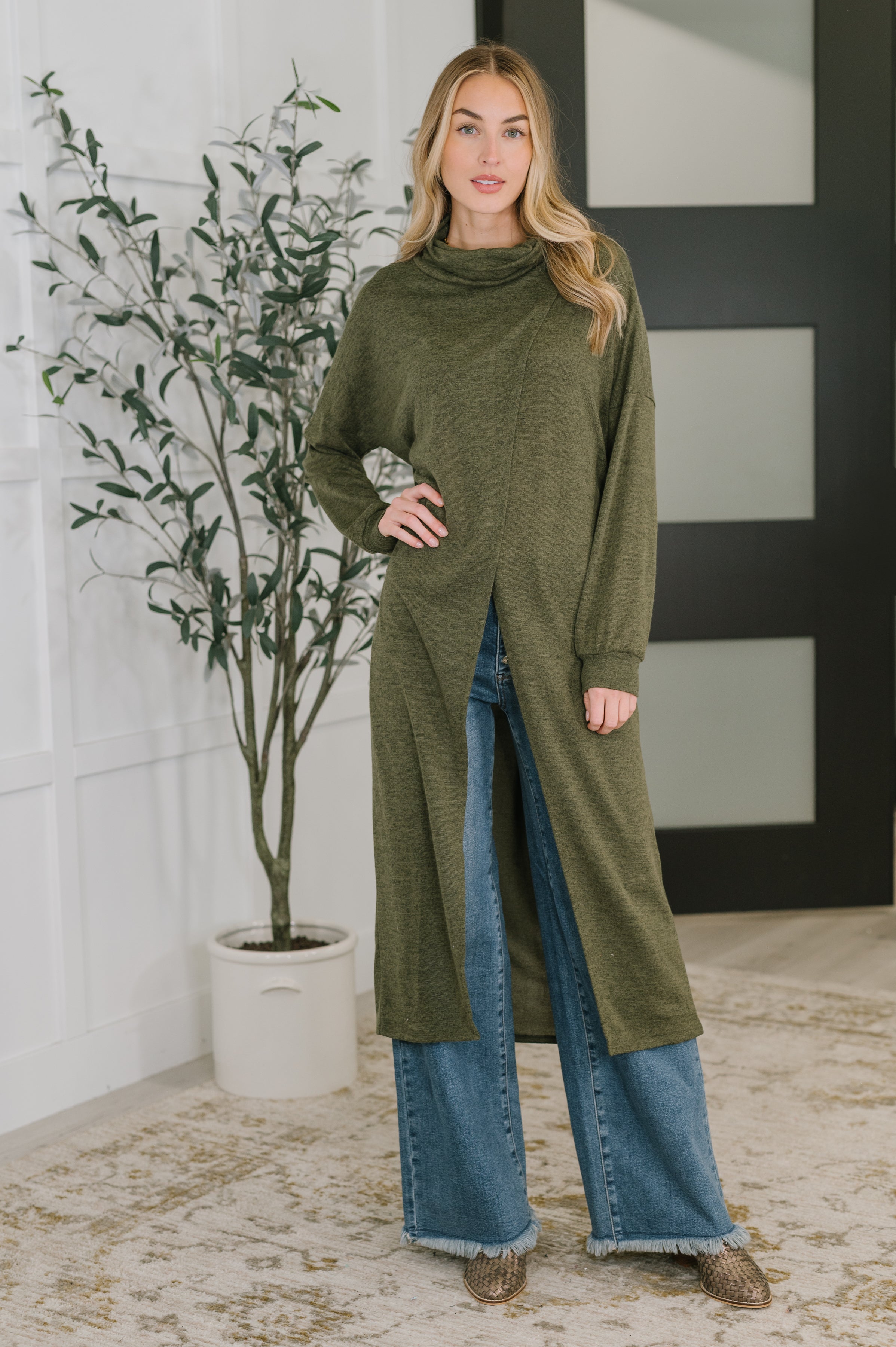 Travel City Scape Turtle Neck Tunic in Olive-Womens-Stay Foxy Boutique, Florissant, Missouri