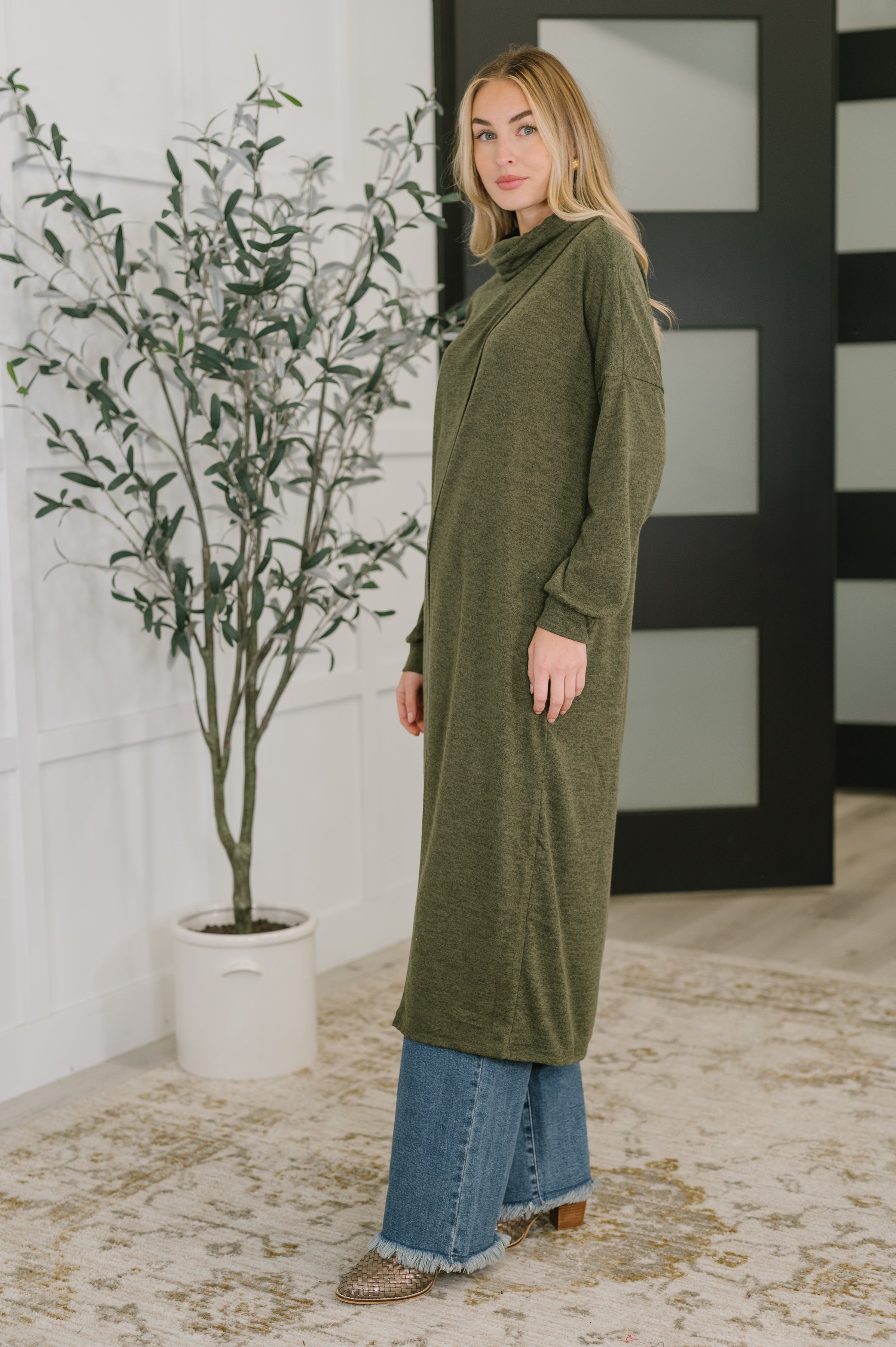 Travel City Scape Turtle Neck Tunic in Olive-Womens-Stay Foxy Boutique, Florissant, Missouri