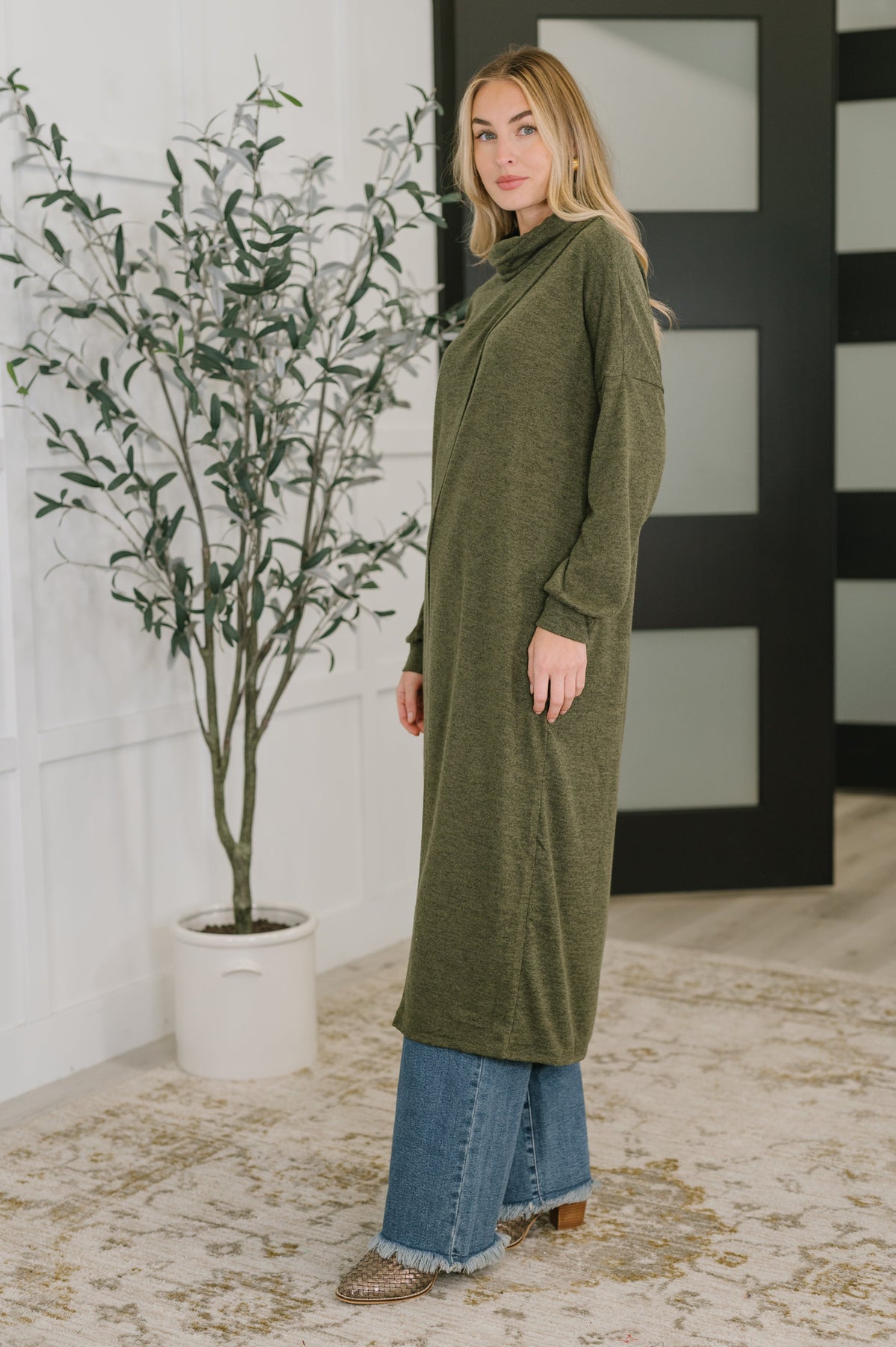 Travel City Scape Turtle Neck Tunic in Olive-Womens-Stay Foxy Boutique, Florissant, Missouri