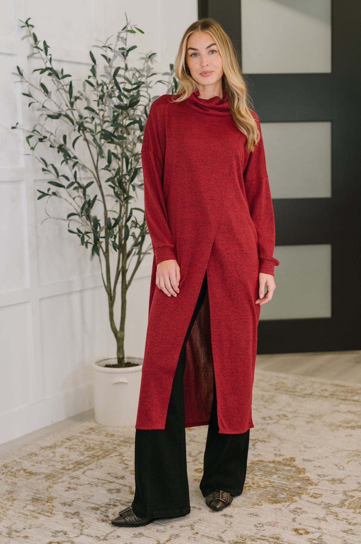 Travel City Scape Turtle Neck Tunic in Wine-Womens-Stay Foxy Boutique, Florissant, Missouri