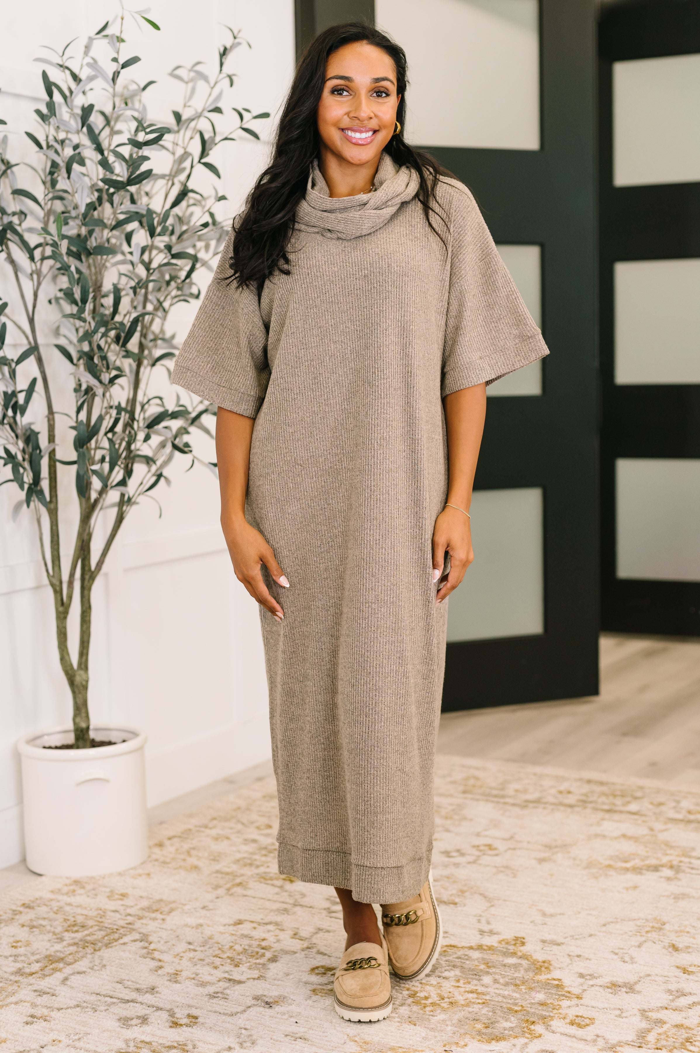Travel Envy Ribbed Knit Dress in Light Coco-Womens-Stay Foxy Boutique, Florissant, Missouri