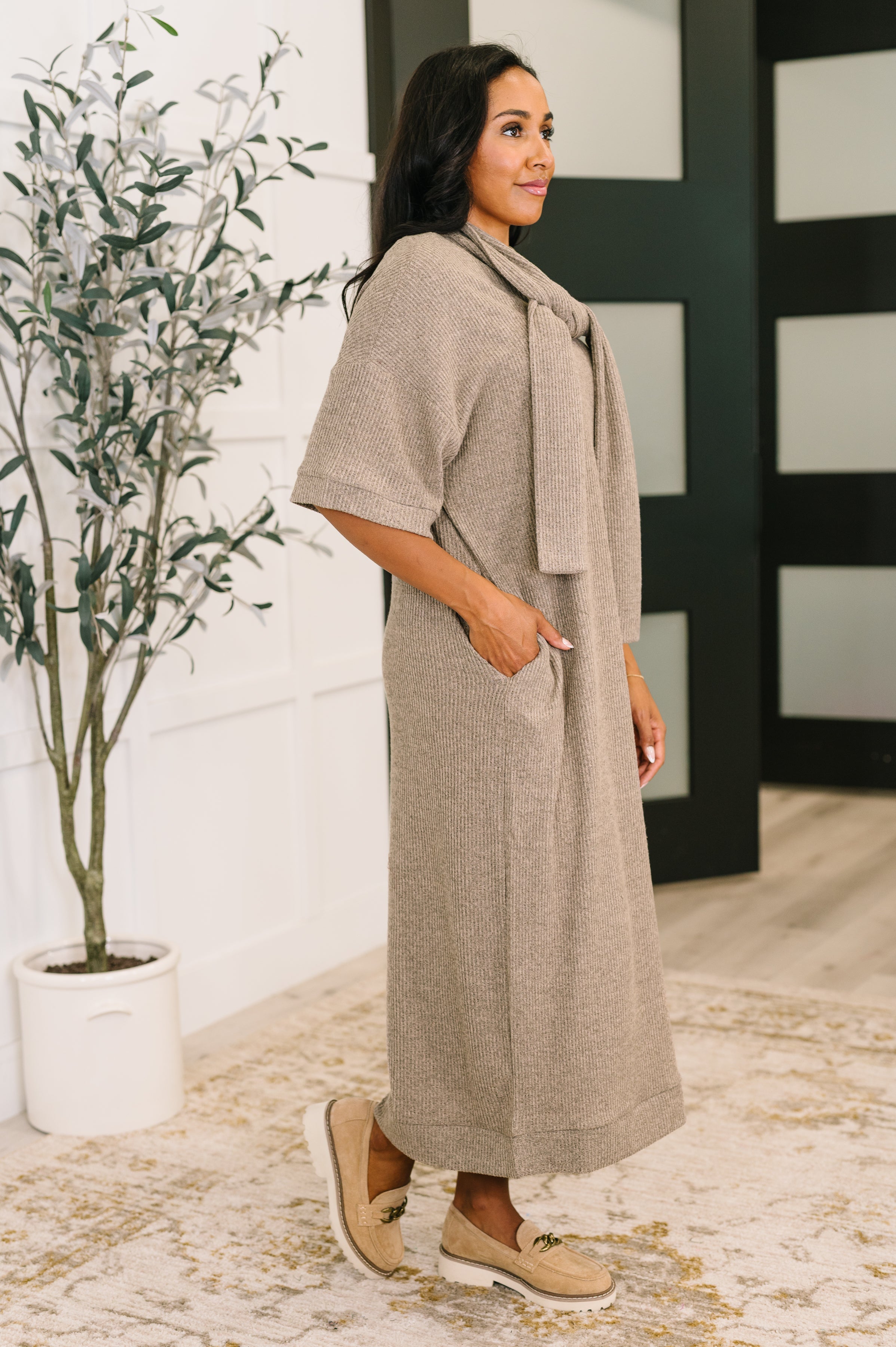 Travel Envy Ribbed Knit Dress in Light Coco-Womens-Stay Foxy Boutique, Florissant, Missouri