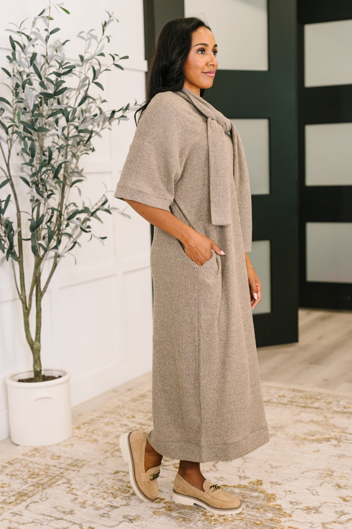 Travel Envy Ribbed Knit Dress in Light Coco-Womens-Stay Foxy Boutique, Florissant, Missouri