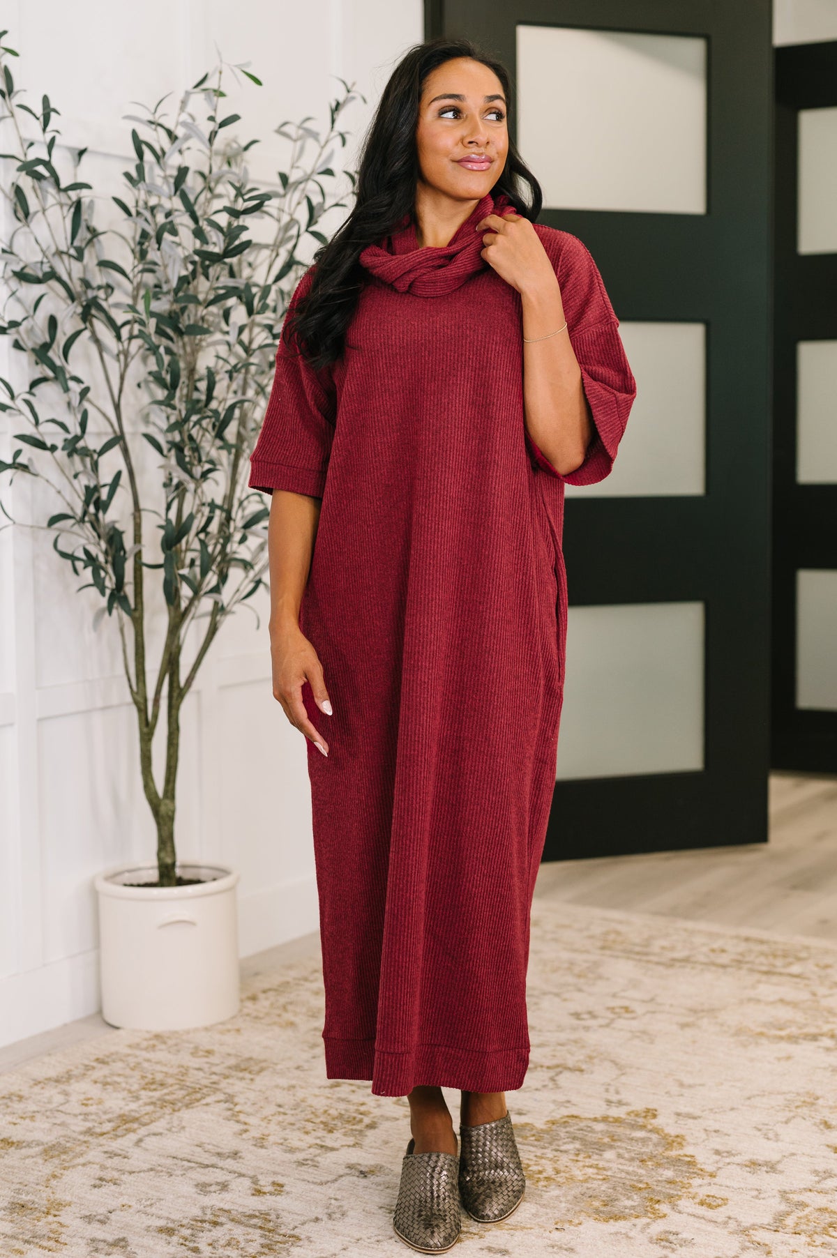 Travel Envy Ribbed Knit Dress in Wine-Womens-Stay Foxy Boutique, Florissant, Missouri