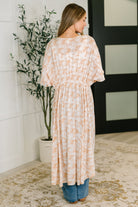 Tropical Print Gauze Kimono with Elastic Waist Tie in Milk Tea-Womens-Stay Foxy Boutique, Florissant, Missouri