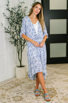 Tropical Print Gauze Kimono with Elastic Waist Tie in Periwinkle-Womens-Stay Foxy Boutique, Florissant, Missouri