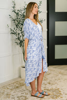 Tropical Print Gauze Kimono with Elastic Waist Tie in Periwinkle-Womens-Stay Foxy Boutique, Florissant, Missouri