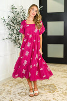 Twirl in Bloom Square Neck Dress in Hot Pink-Womens-Stay Foxy Boutique, Florissant, Missouri