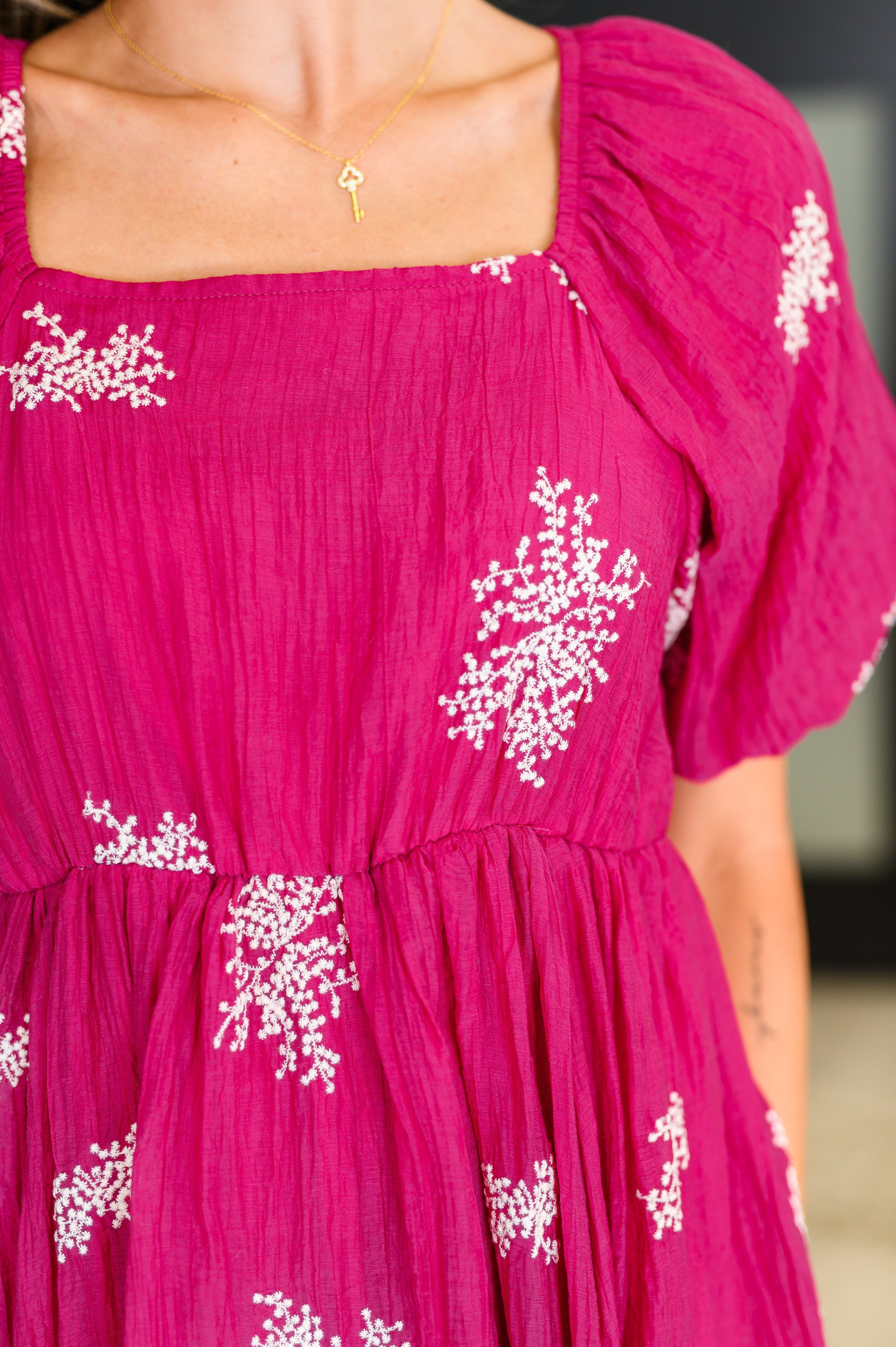 Twirl in Bloom Square Neck Dress in Hot Pink-Womens-Stay Foxy Boutique, Florissant, Missouri