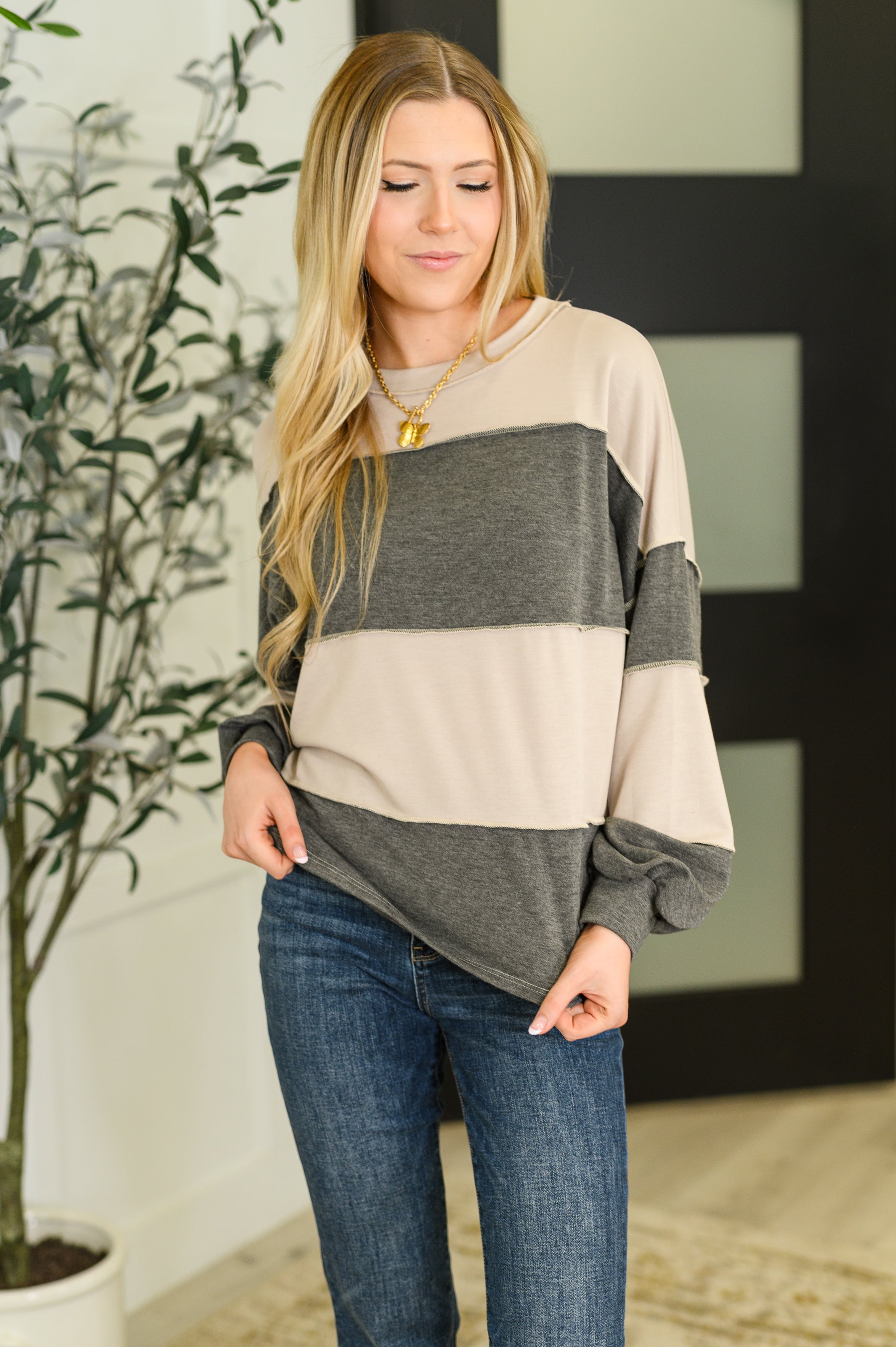 Two-Tone Take Drop Shoulder Top-Womens-Stay Foxy Boutique, Florissant, Missouri