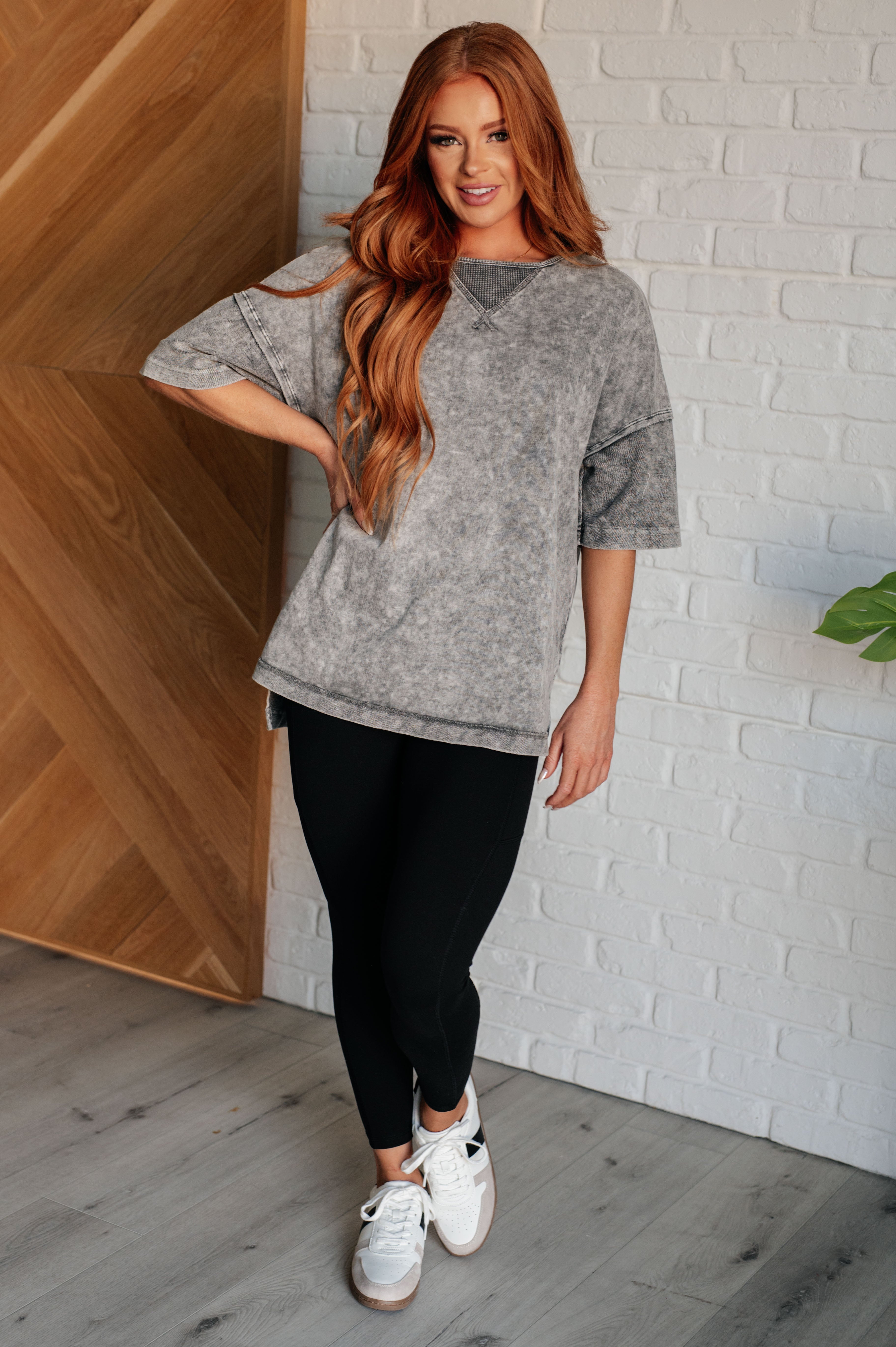 Unbothered Mineral Wash Top in Grey-Tops-Stay Foxy Boutique, Florissant, Missouri