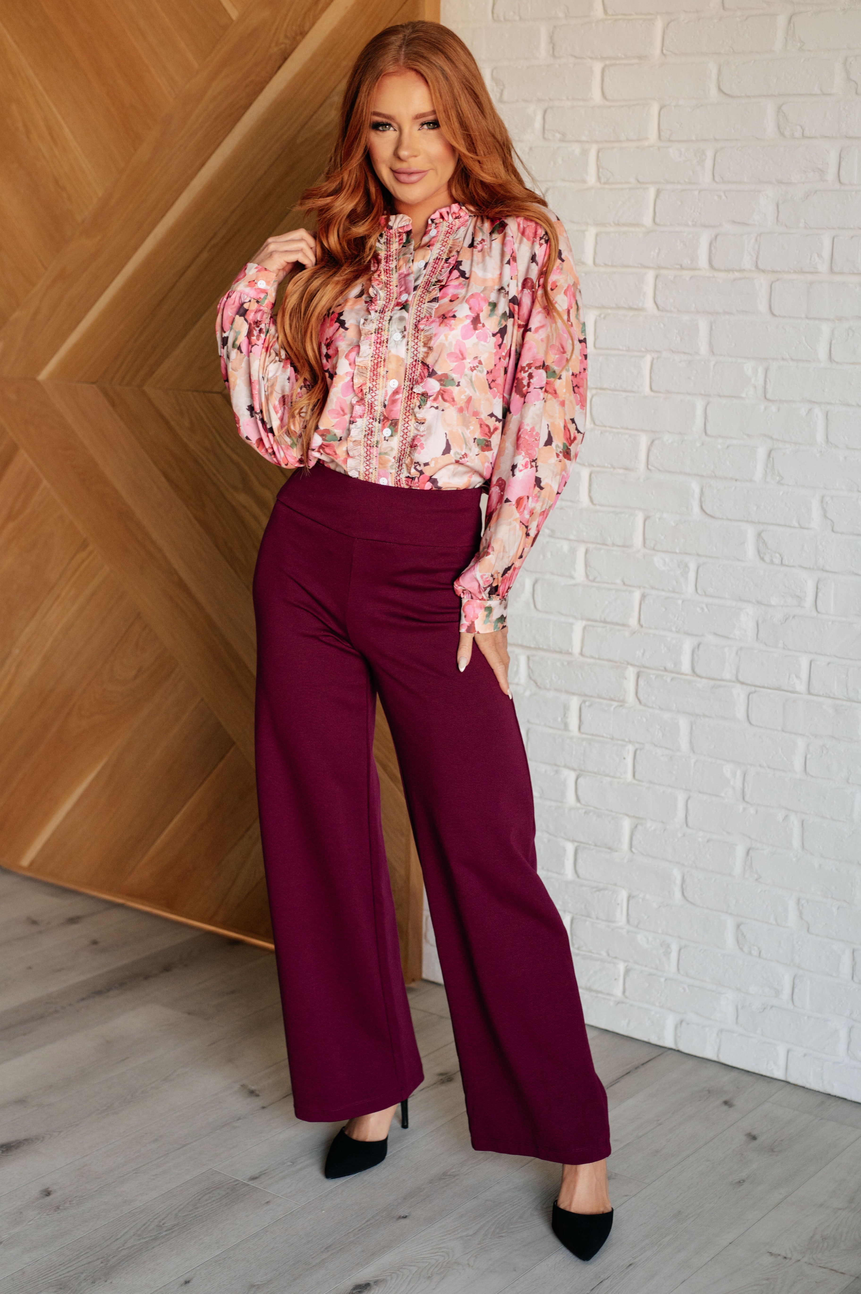 Magic Wide Leg Pants in Wine-Bottoms-Stay Foxy Boutique, Florissant, Missouri